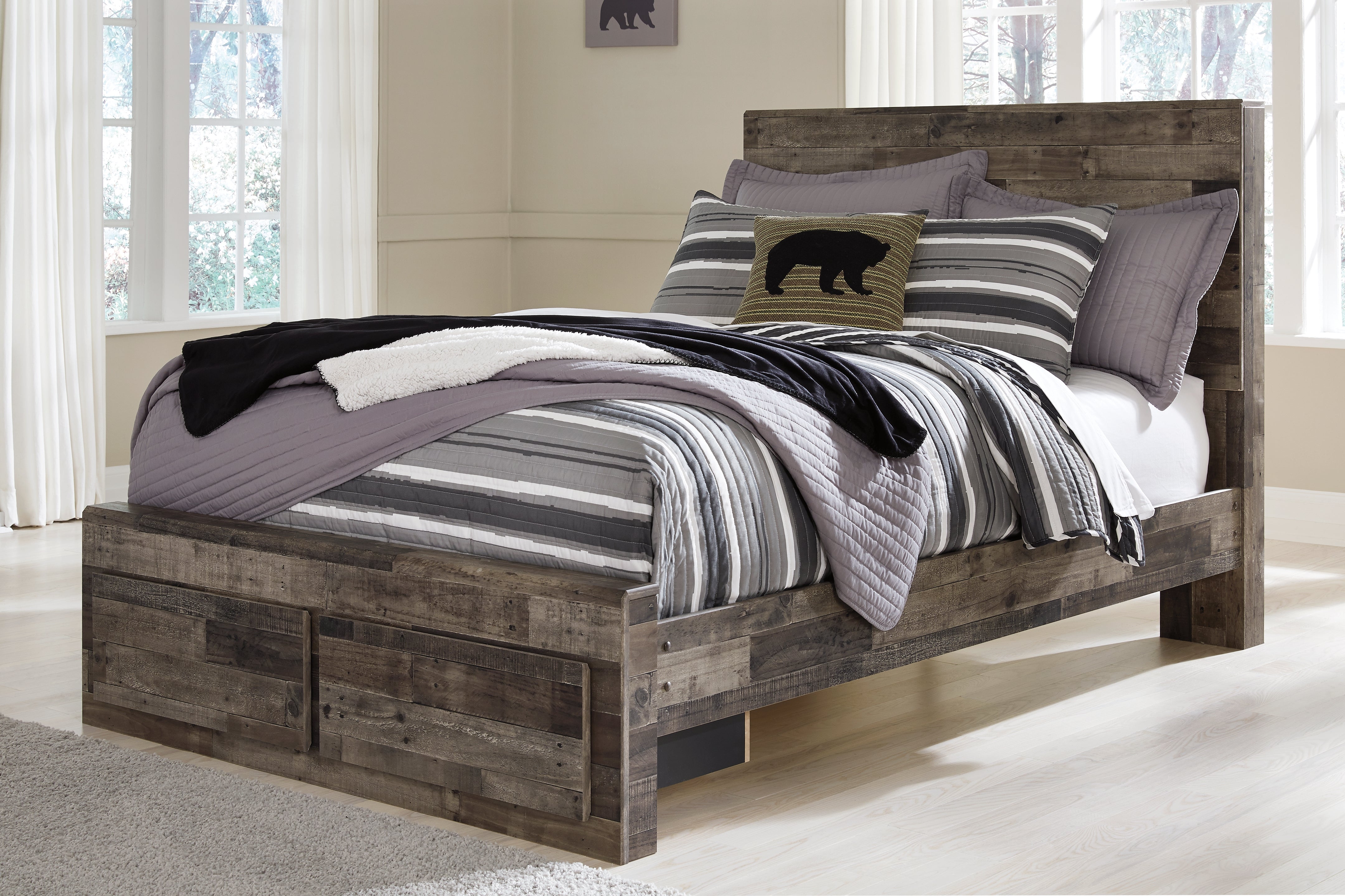 Leasing Furniture - Ashley Furniture - Derekson Bedroom - Full Panel Bed with 2 Storage Drawers / Multi Gray - B200B16