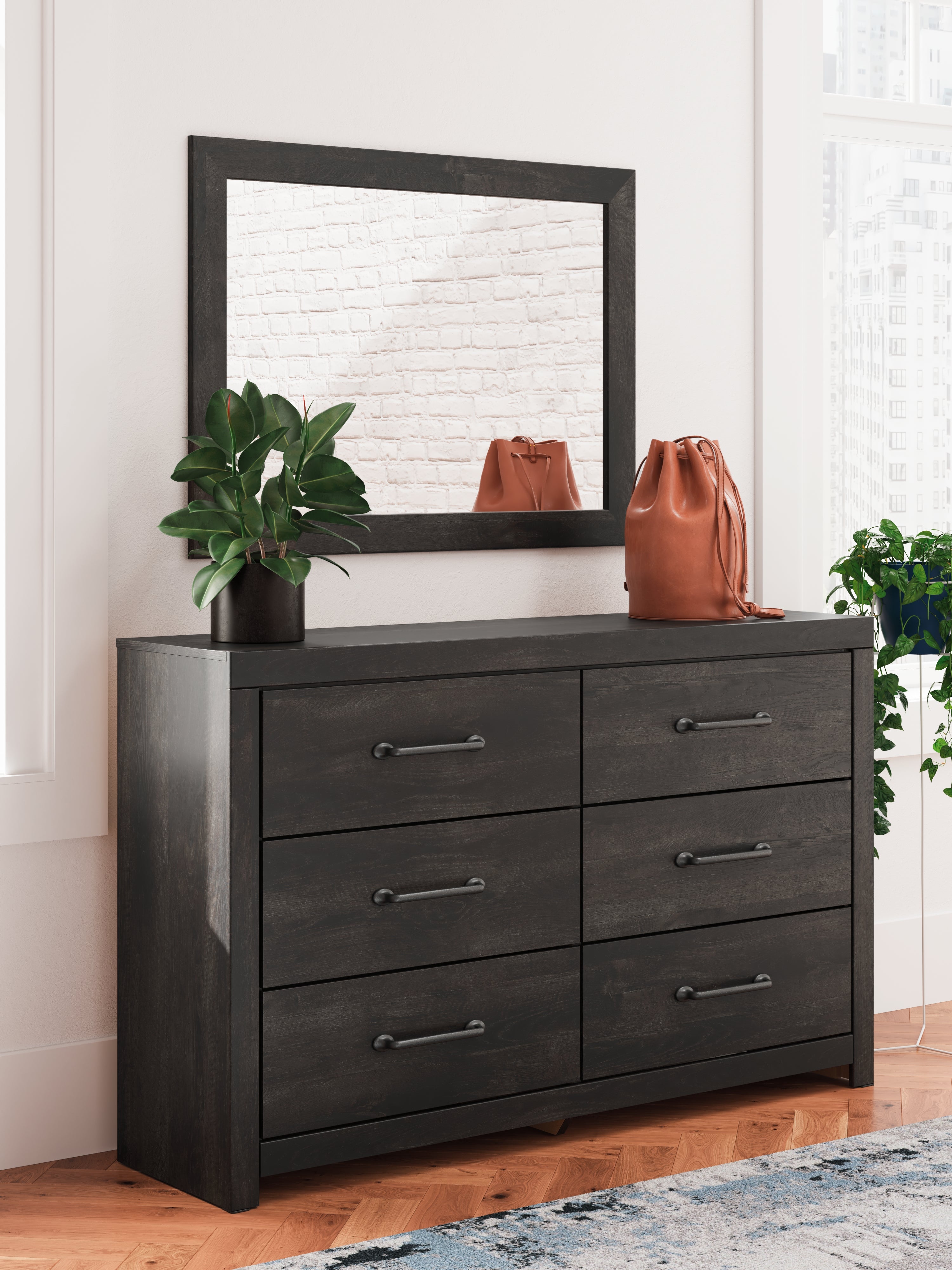 Leasing Furniture - Ashley Furniture - Hollivern Bedroom - Dresser and Mirror / Dark Gray - PCB2108B1
