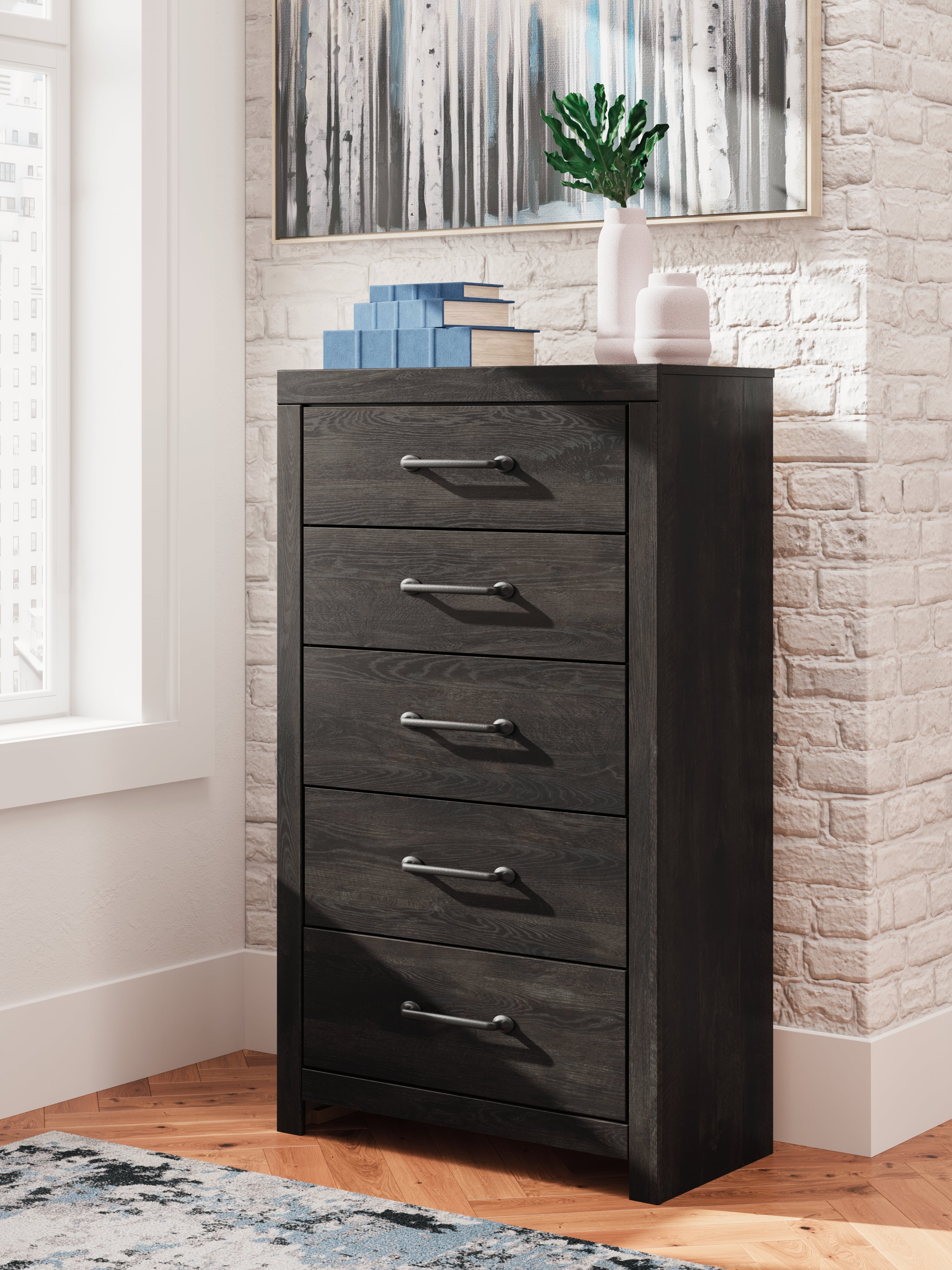 Leasing Furniture - Ashley Furniture - Hollivern Bedroom - Five Drawer Chest / Dark Gray - PCB2108-46