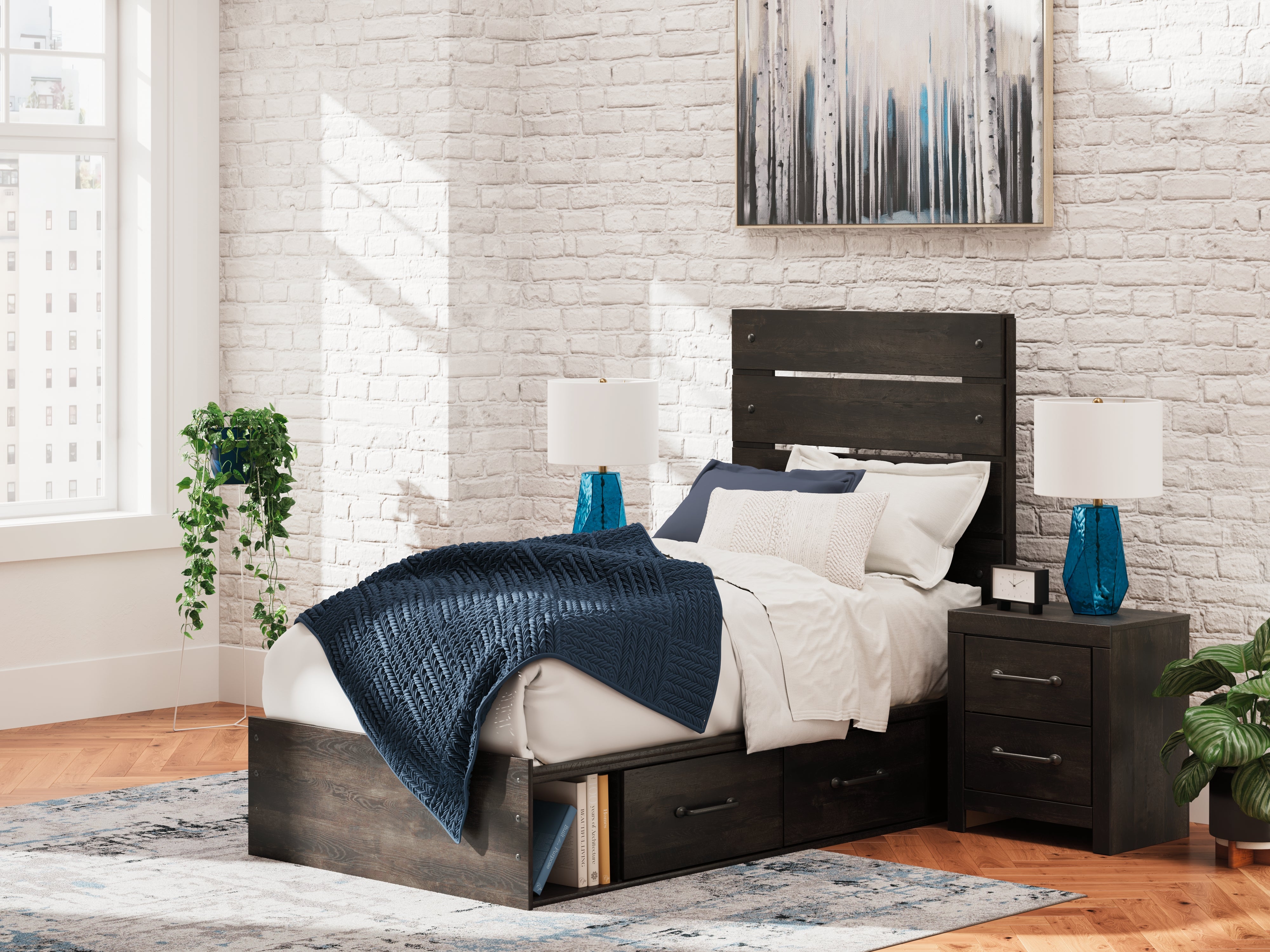 Leasing Furniture - Ashley Furniture - Hollivern Bedroom - Twin Panel Storage Bed / Dark Gray - PCB2108B17