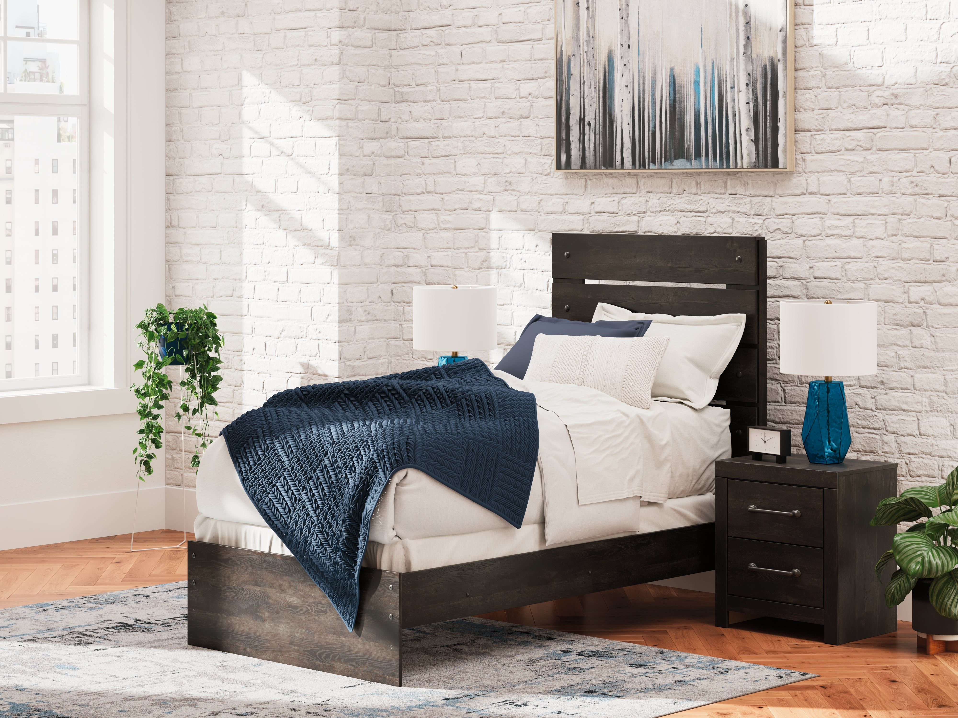Leasing Furniture - Ashley Furniture - Hollivern Bedroom - Twin Panel Bed / Dark Gray - PCB2108B11