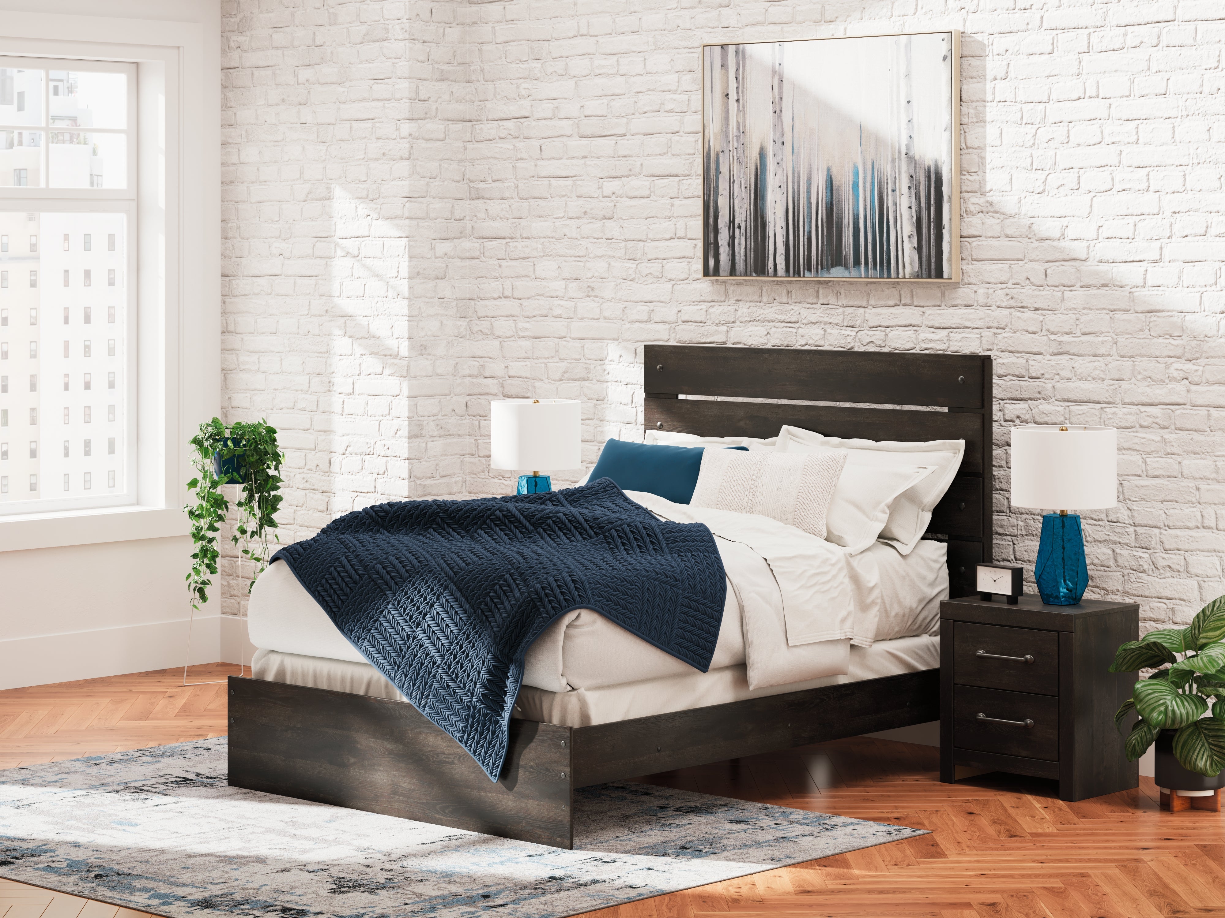 Leasing Furniture - Ashley Furniture - Hollivern Bedroom - Queen Panel Bed / Dark Gray - PCB2108B2