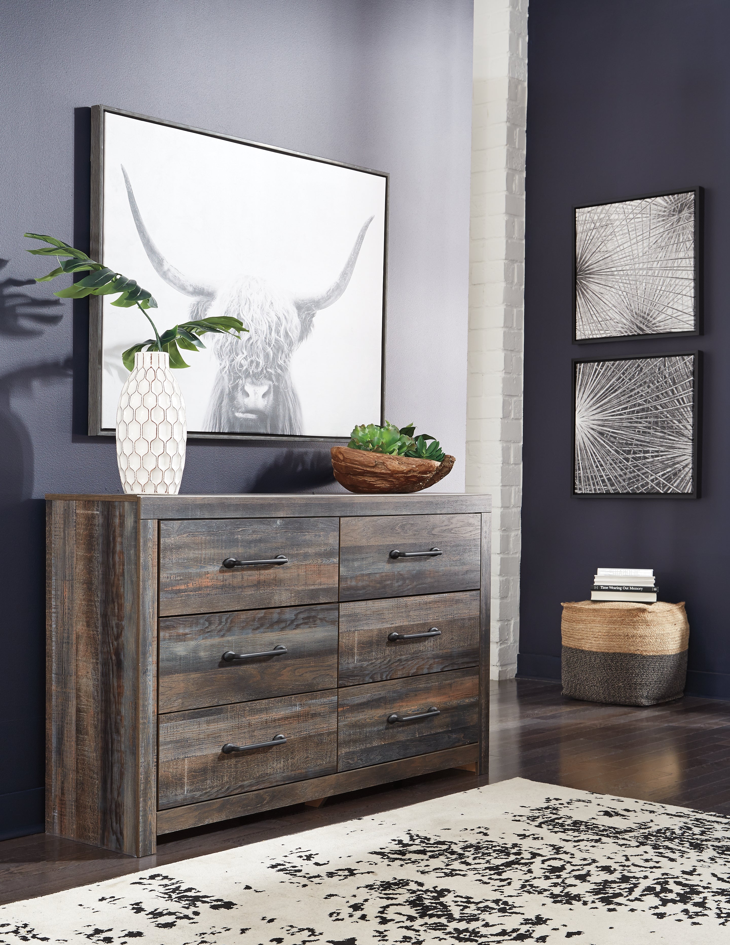 Leasing Furniture - Ashley Furniture - Drystan Bedroom - Six Drawer Dresser / Multi - B211-31