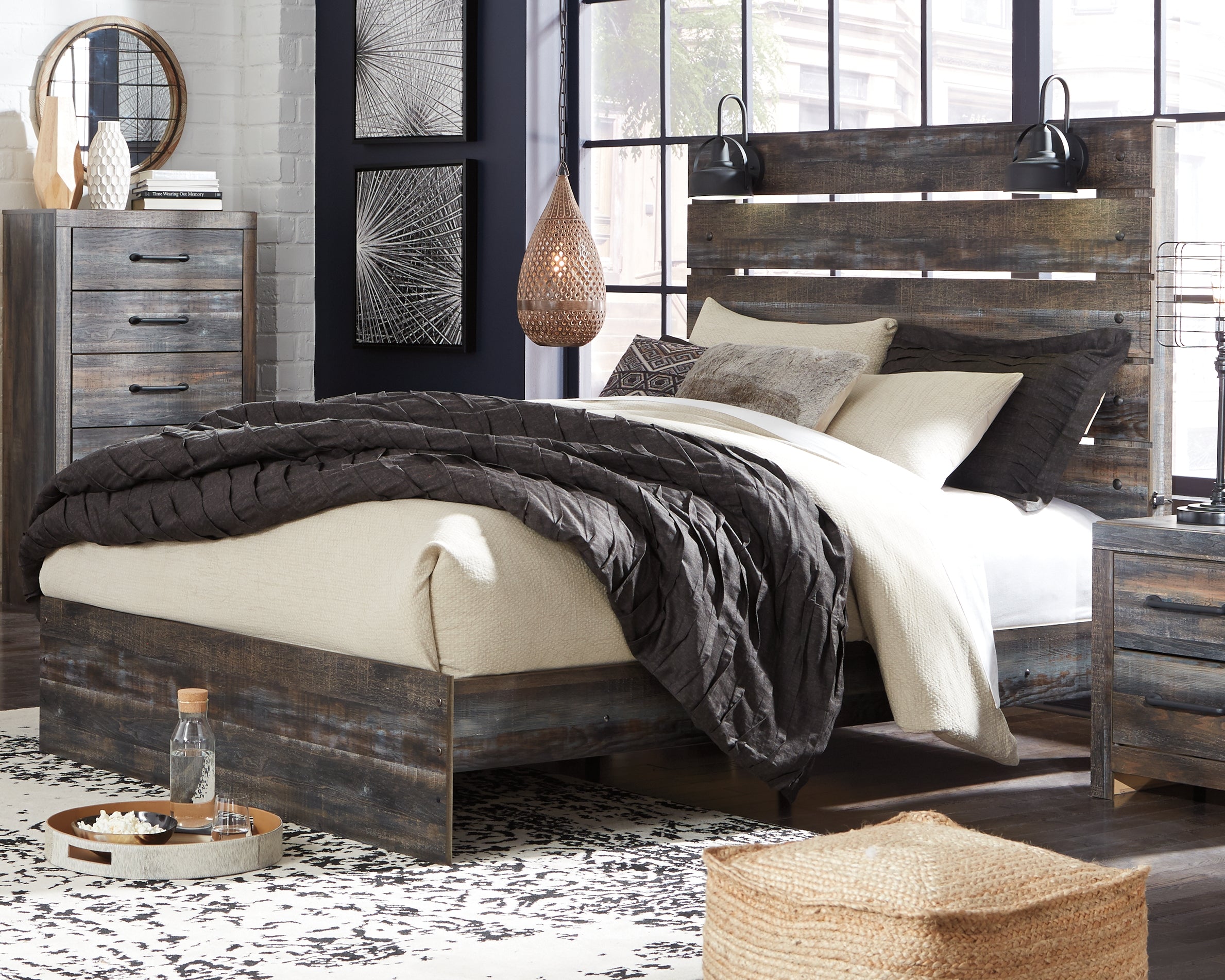 Leasing Furniture - Ashley Furniture - Drystan Bedroom - Queen Panel Bed / Multi - B211B4