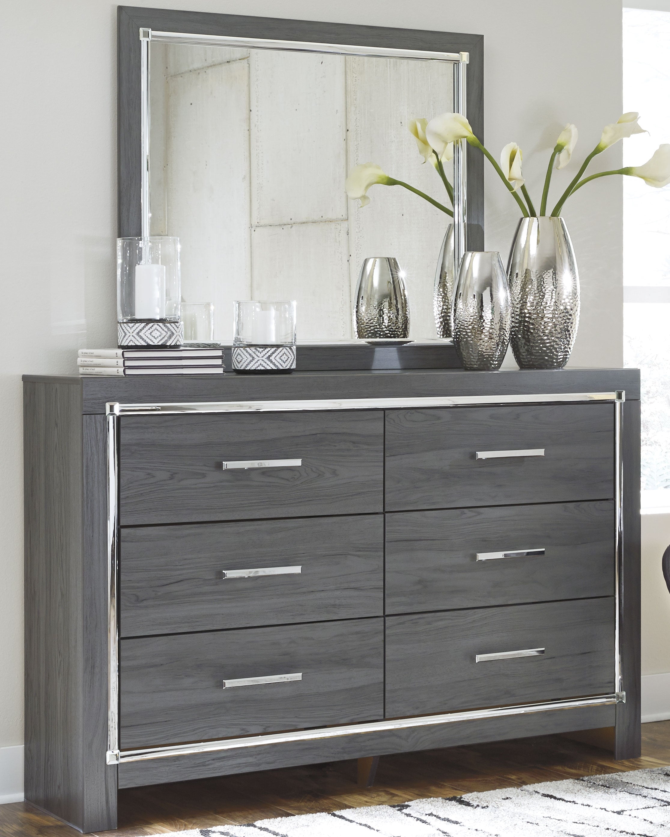 Leasing Furniture - Ashley Furniture - Lodanna Bedroom - Dresser and Mirror / Gray - B214B1