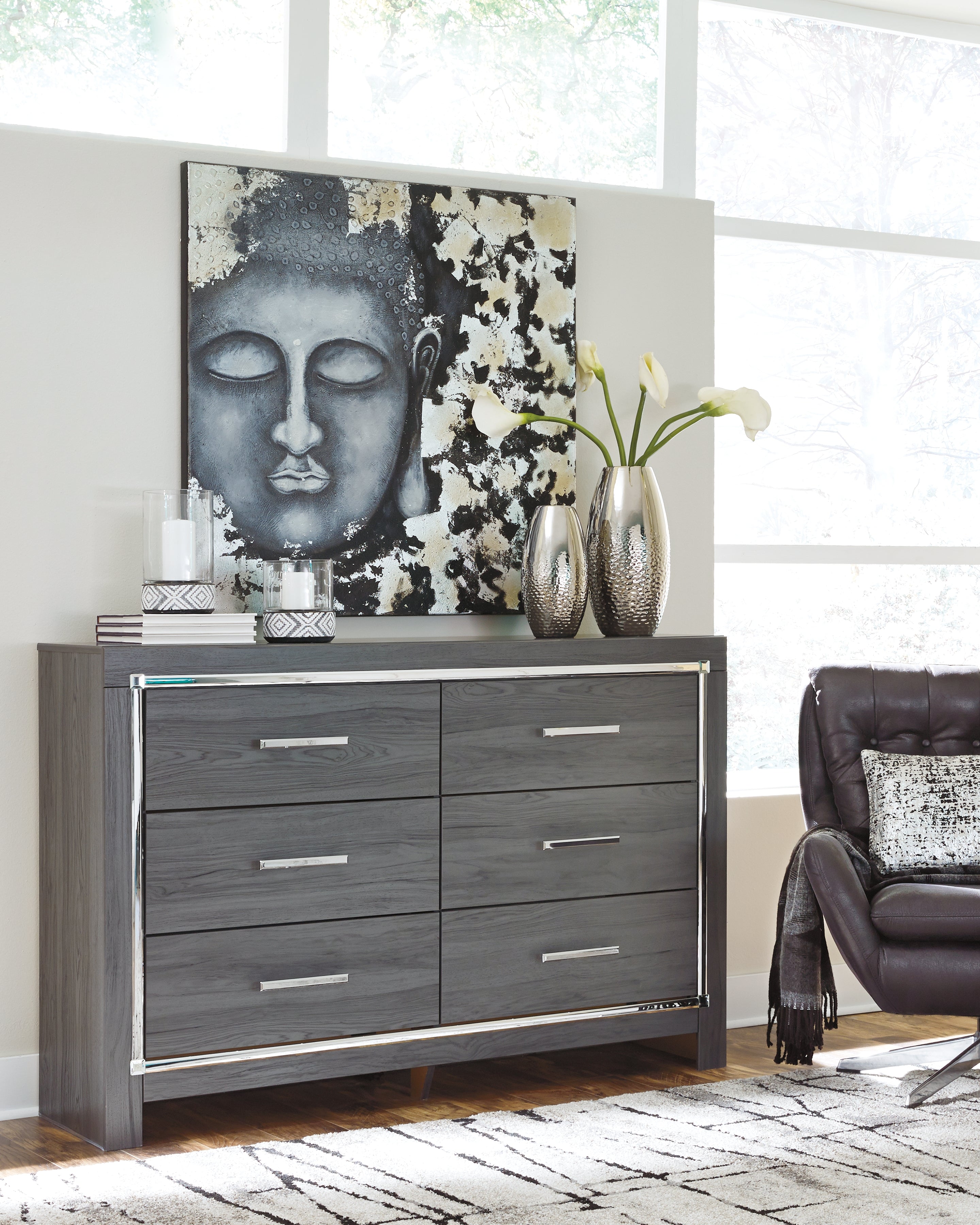 Leasing Furniture - Ashley Furniture - Lodanna Bedroom - Six Drawer Dresser / Gray - B214-31