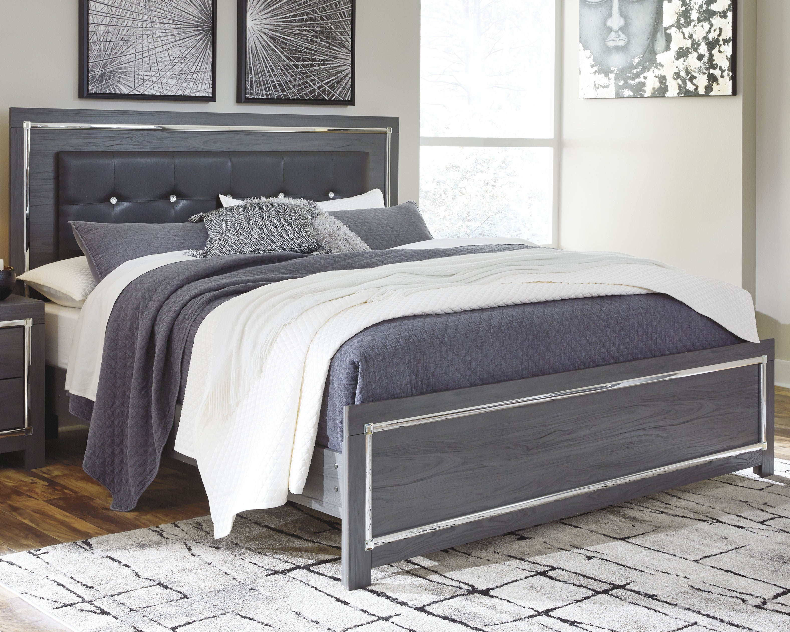 Leasing Furniture - Ashley Furniture - Lodanna Bedroom - King Panel Bed / Gray - B214B10