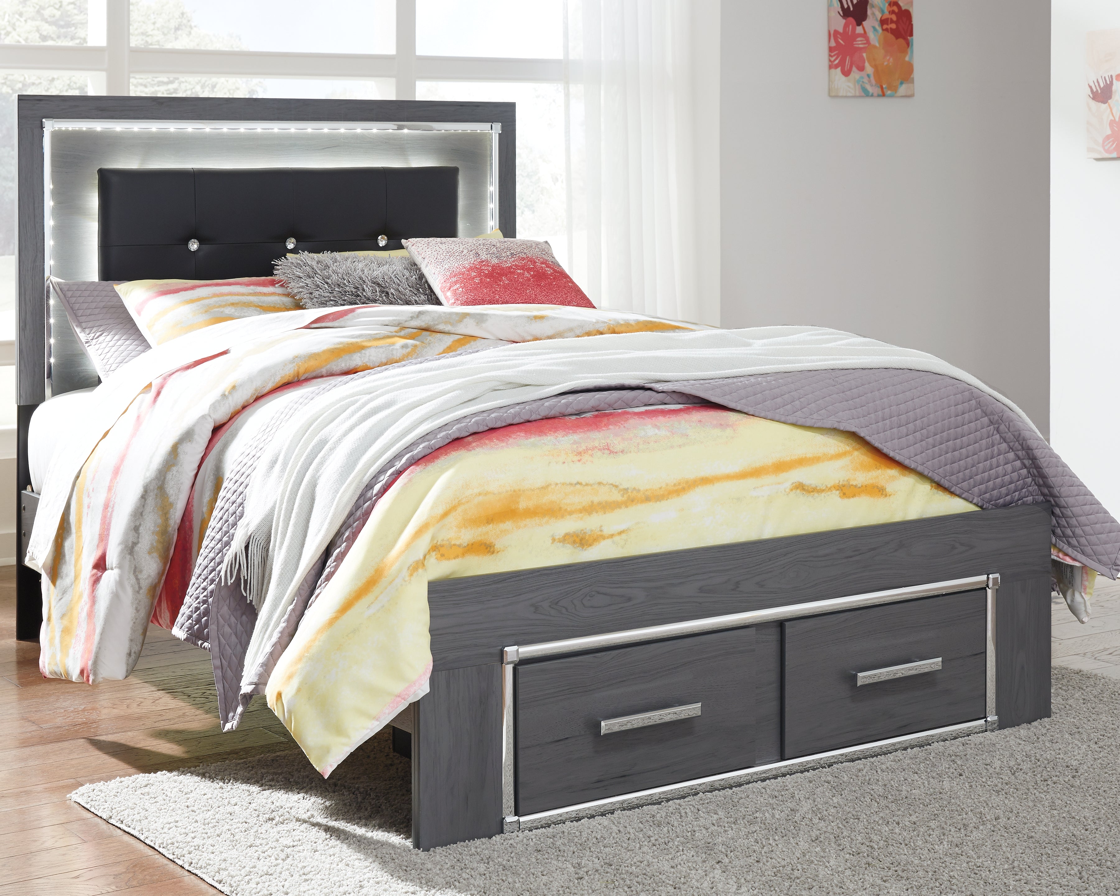 Leasing Furniture - Ashley Furniture - Lodanna Bedroom - Full Panel Bed with 2 Storage Drawers / Gray - B214B5