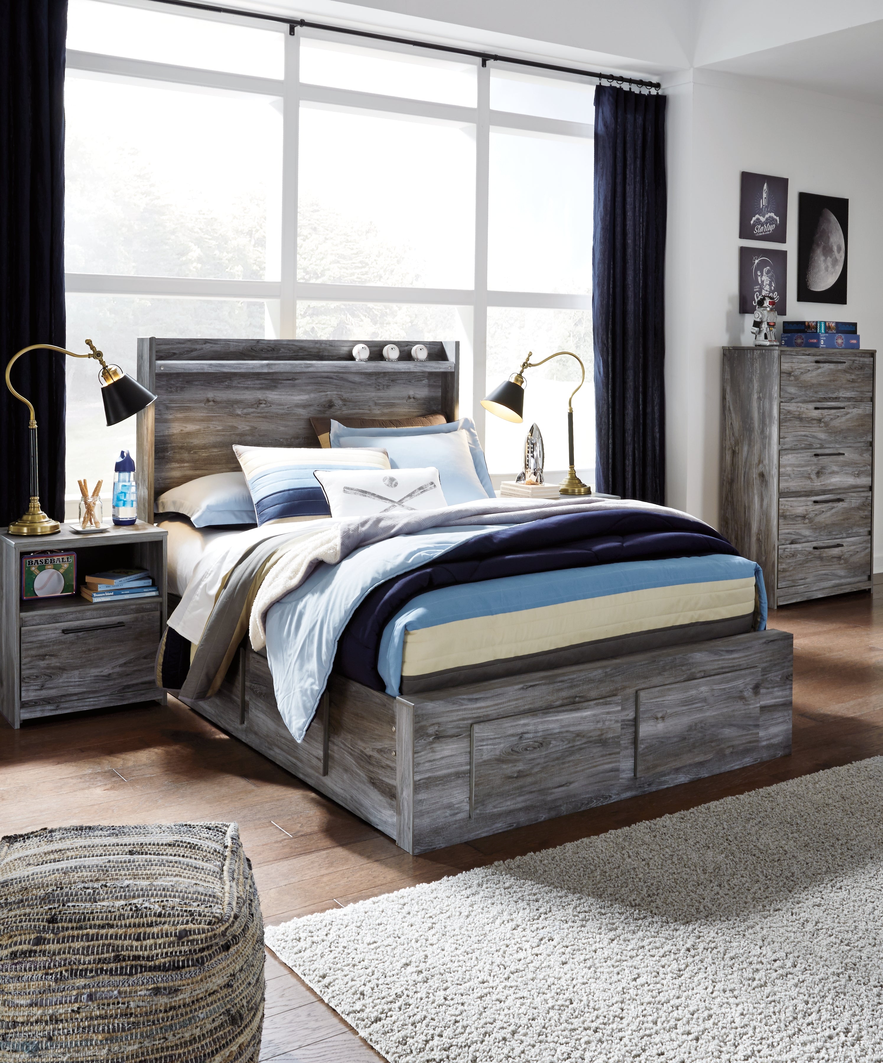Leasing Furniture - Ashley Furniture - Baystorm Bedroom - Full Panel Bed with 4 Storage Drawers / Gray - B221B25
