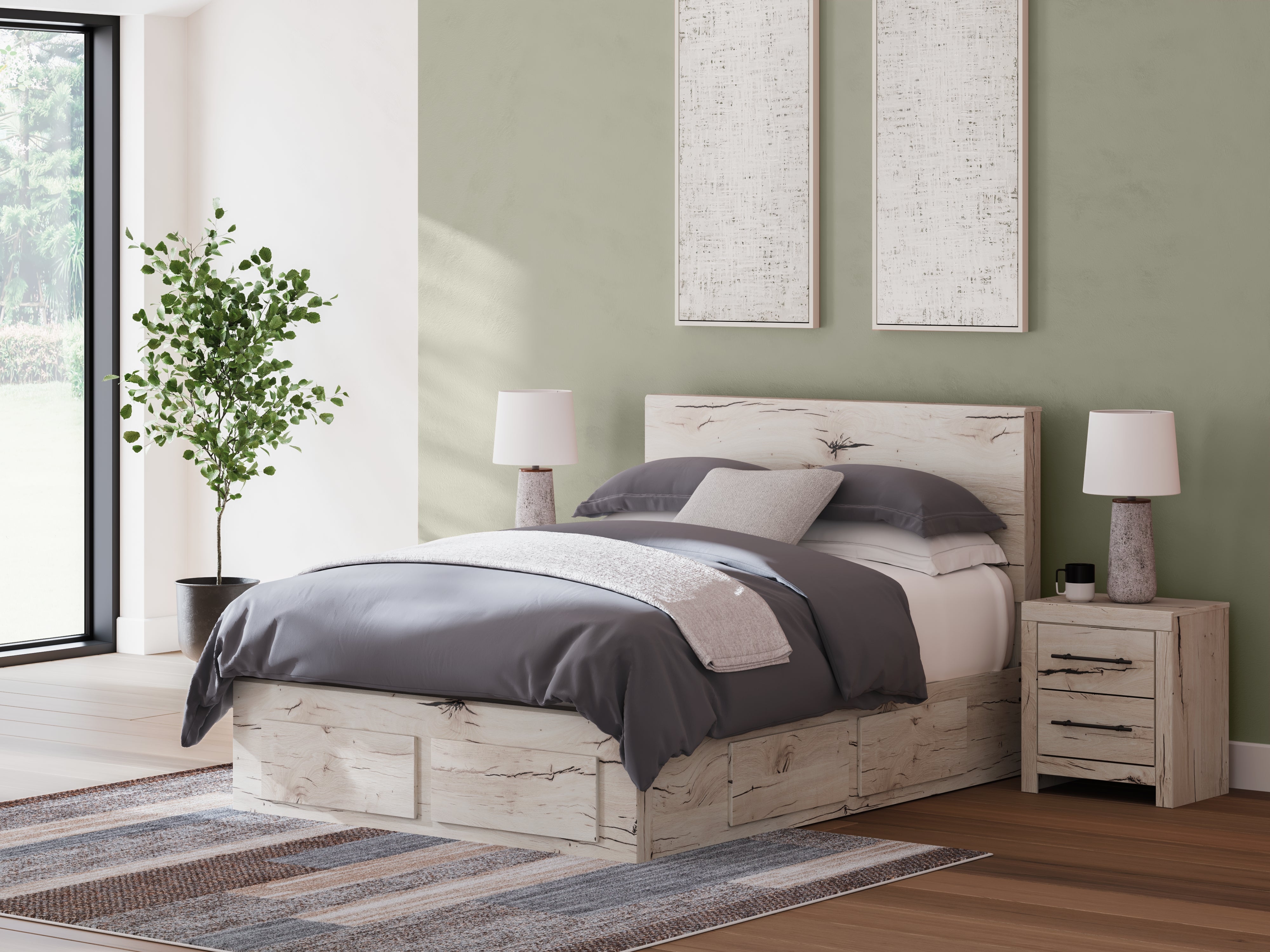 Leasing Furniture - Ashley Furniture - Lawroy Bedroom - Queen Panel Storage Bed / Light Natural - B2310B9