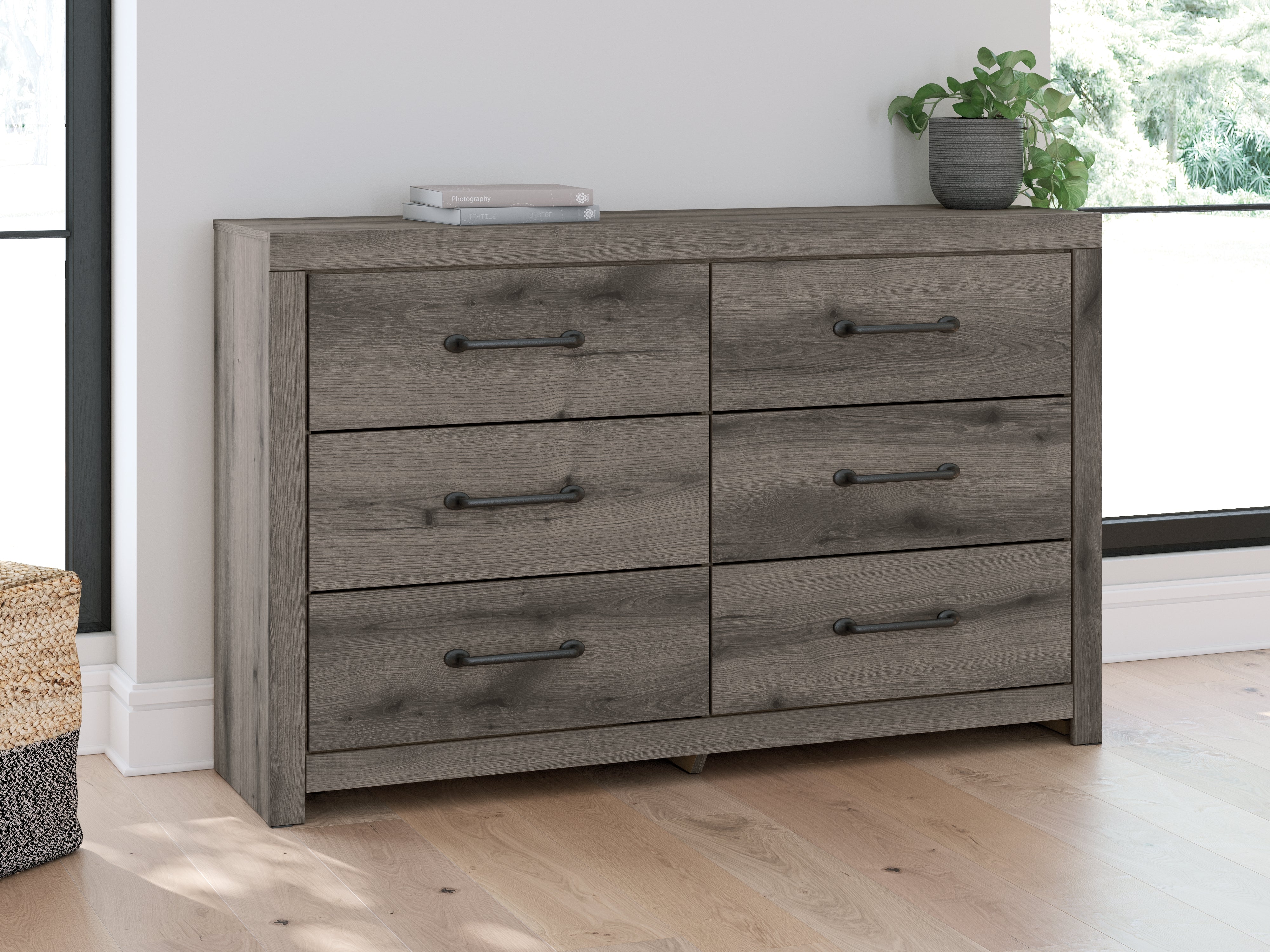 Leasing Furniture - Ashley Furniture - Graystorm Bedroom - Six Drawer Dresser / Brown Gray - PCB2405-31