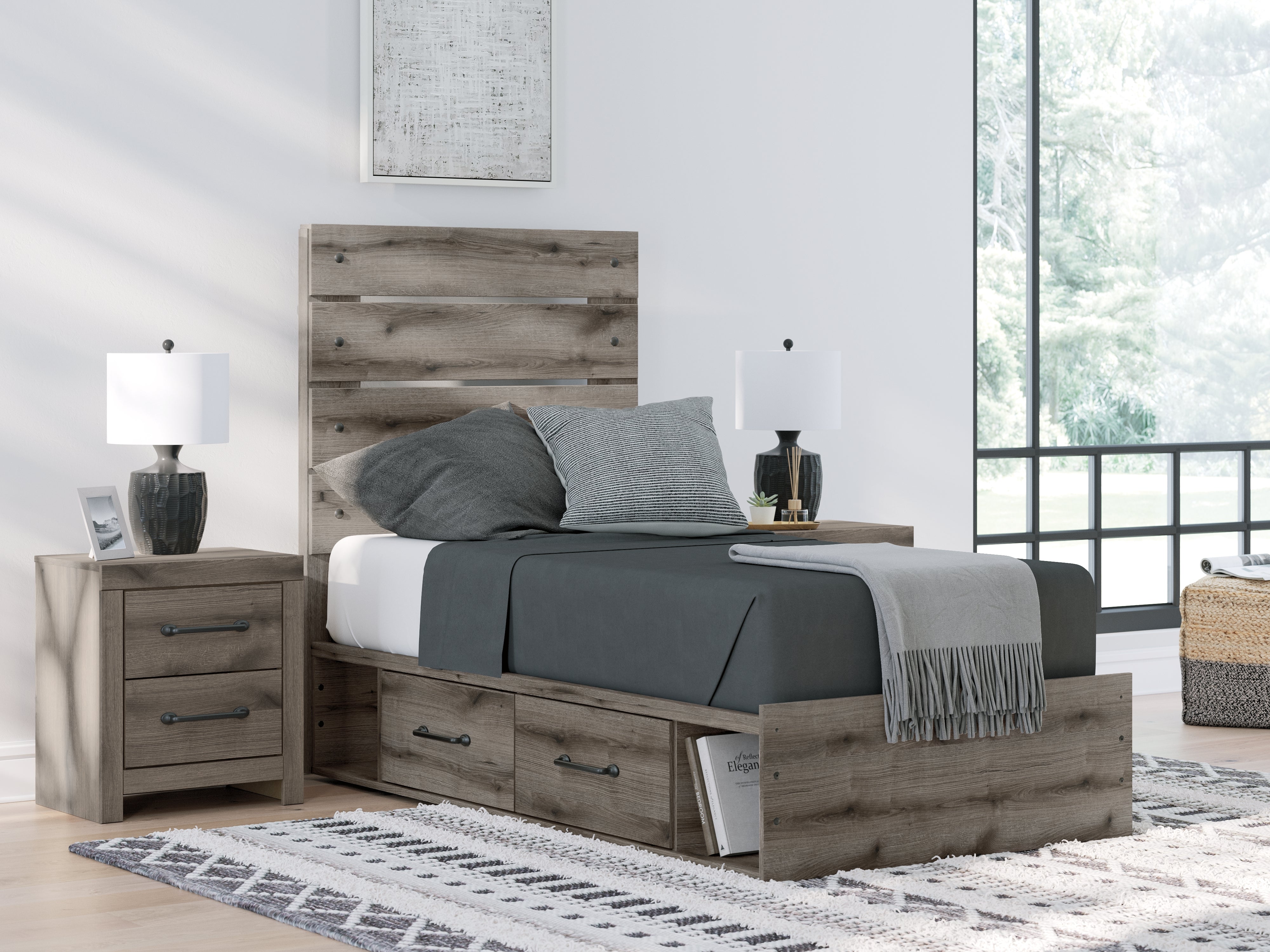 Leasing Furniture - Ashley Furniture - Graystorm Bedroom - Twin Panel Storage Bed / Brown Gray - PCB2405B18