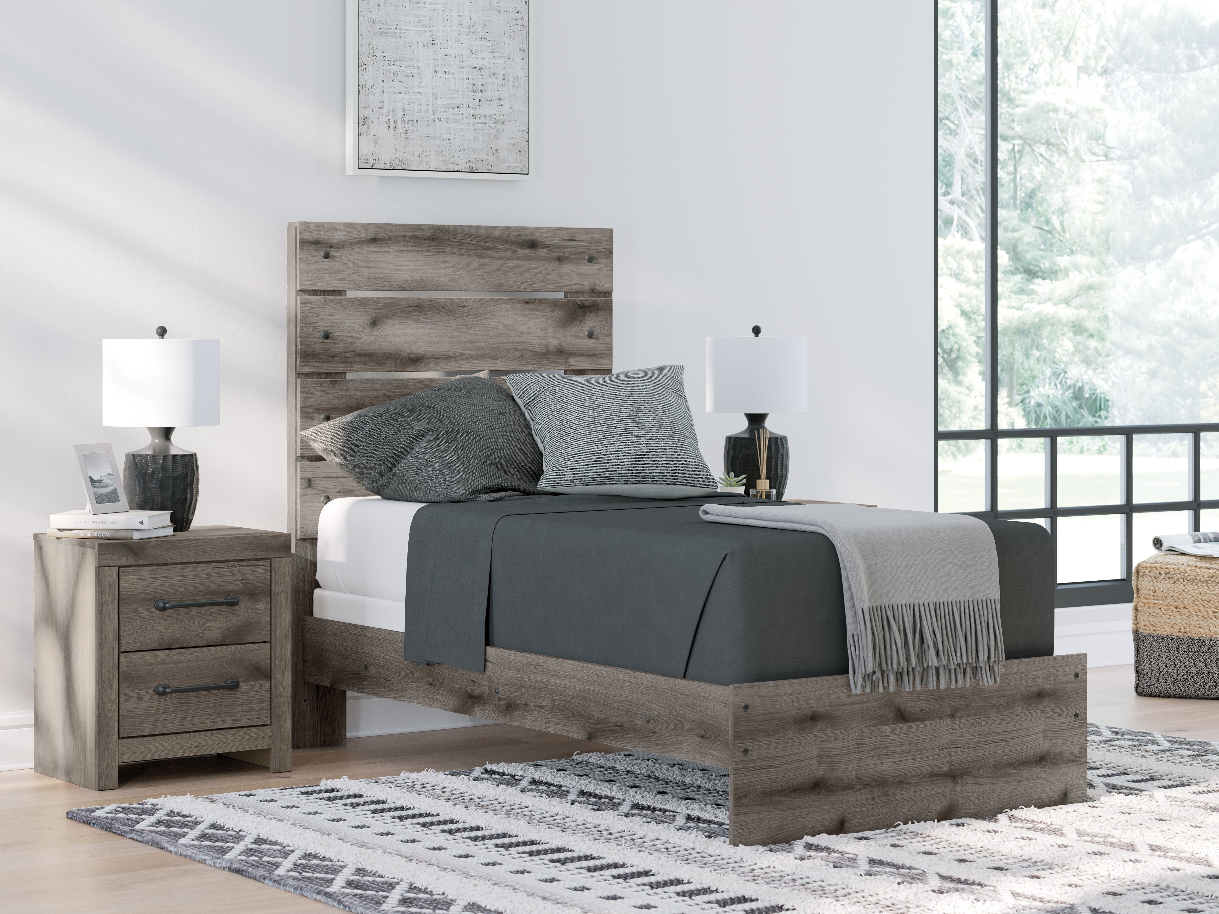 Leasing Furniture - Ashley Furniture - Graystorm Bedroom - Twin Panel Bed / Brown Gray - PCB2405B12