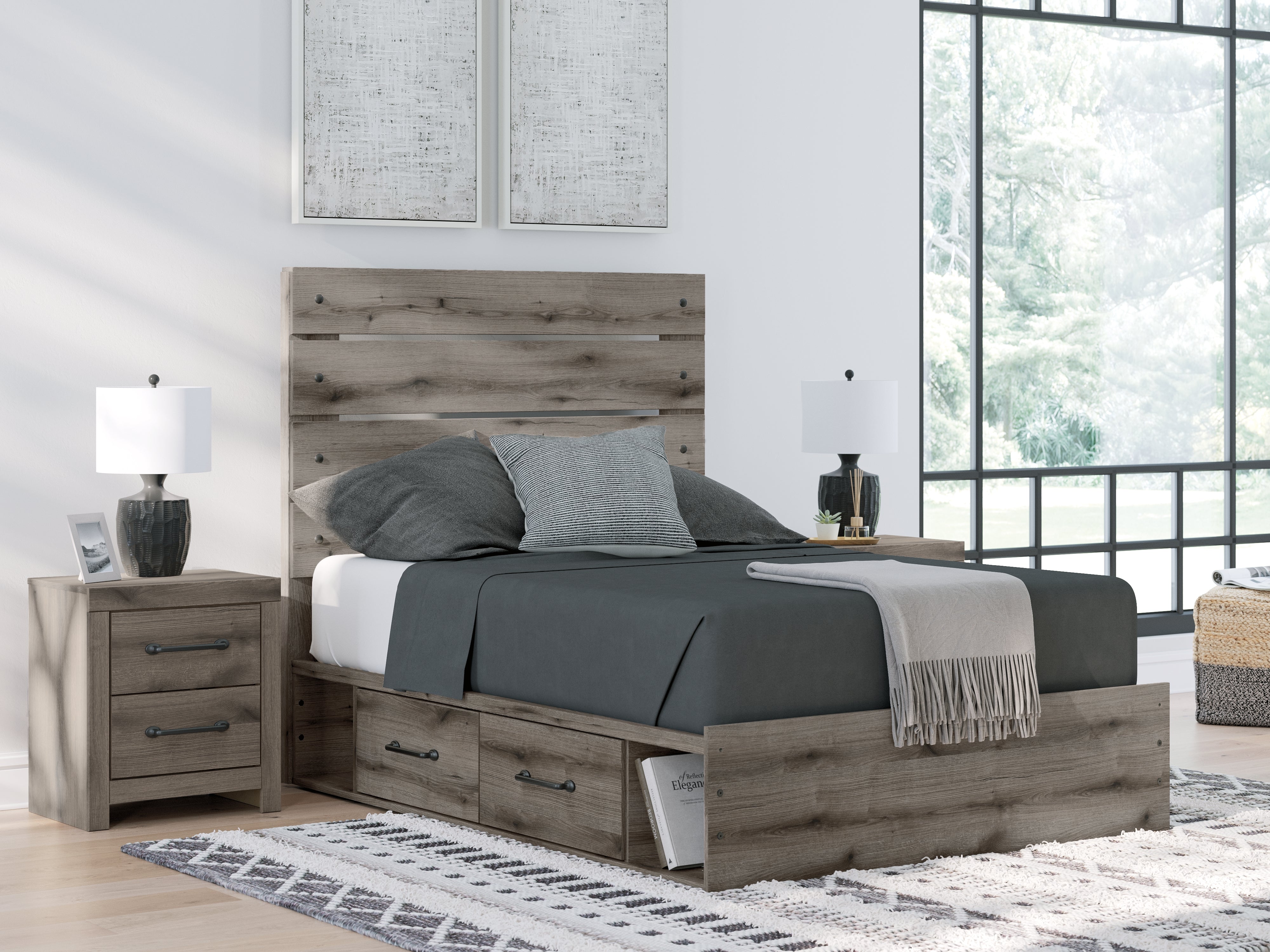 Leasing Furniture - Ashley Furniture - Graystorm Bedroom - Full Panel Storage Bed / Brown Gray - PCB2405B16