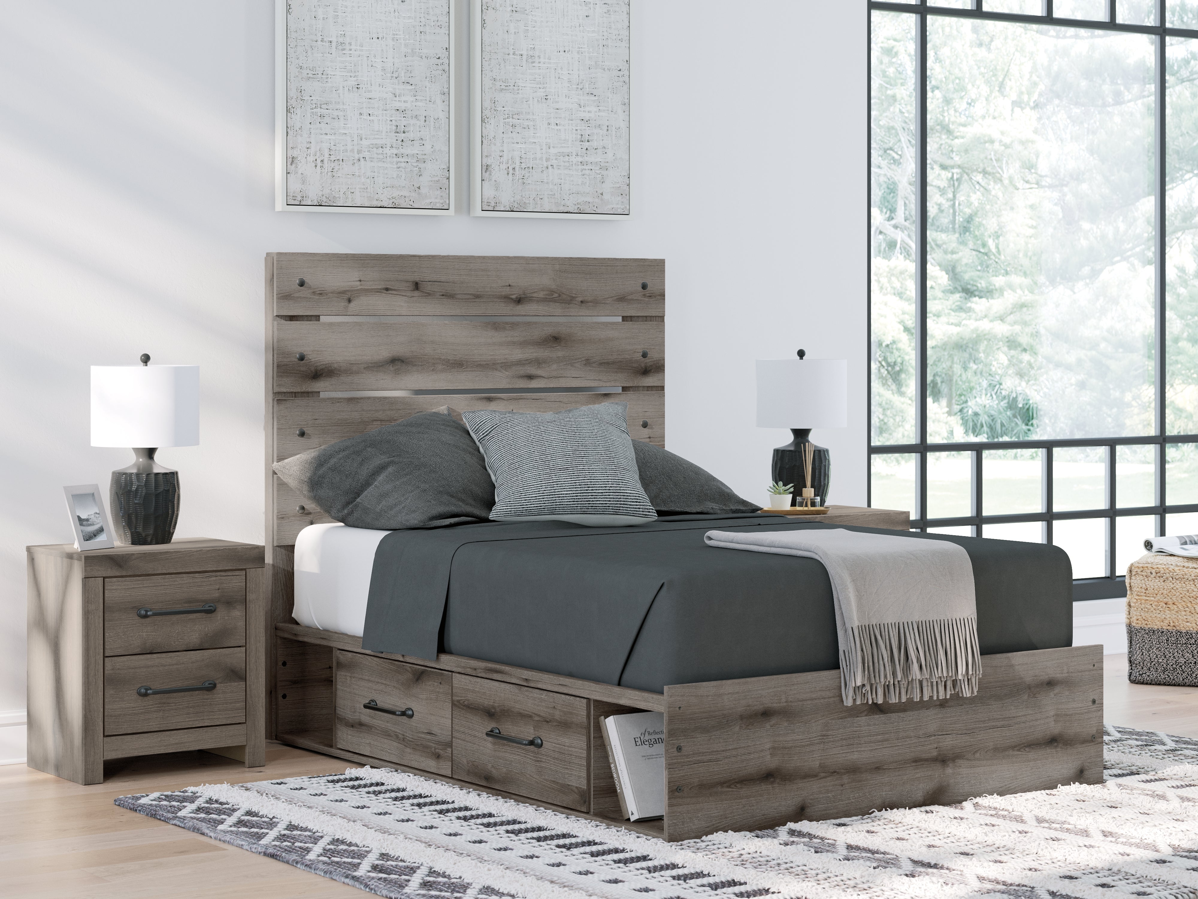 Leasing Furniture - Ashley Furniture - Graystorm Bedroom - Full Panel Bed with Storage / Brown Gray - PCB2405B17