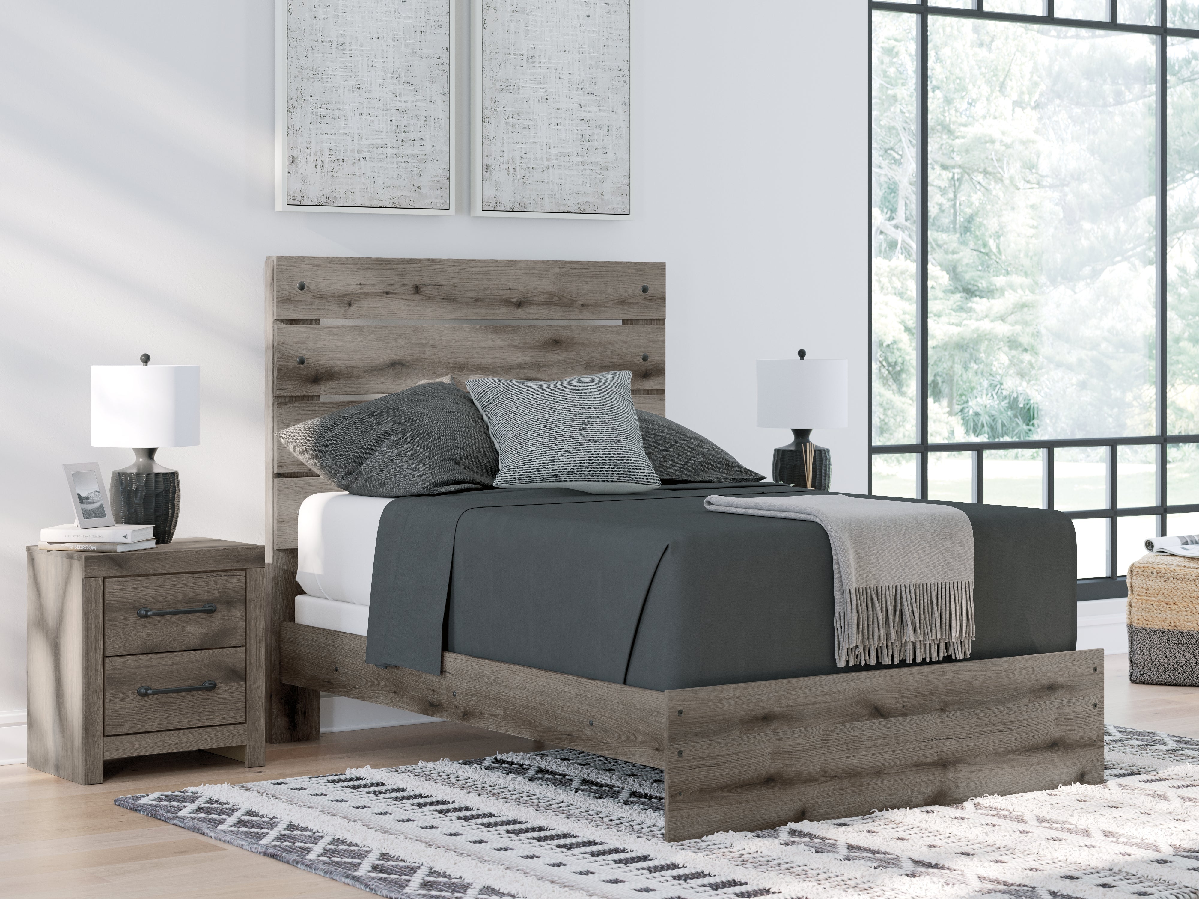 Leasing Furniture - Ashley Furniture - Graystorm Bedroom - Full Panel Bed / Brown Gray - PCB2405B13