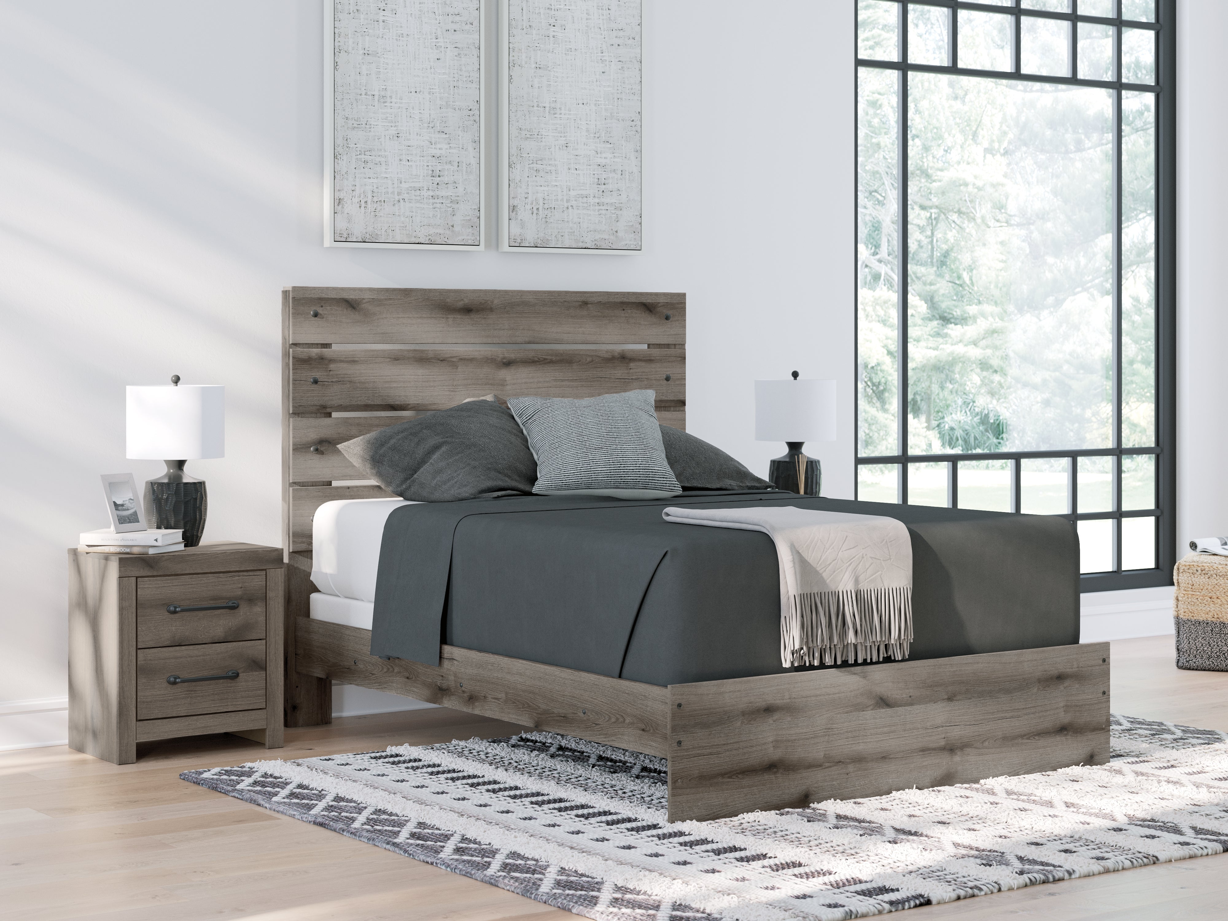 Leasing Furniture - Ashley Furniture - Graystorm Bedroom - Queen Panel Bed / Brown Gray - PCB2405B2