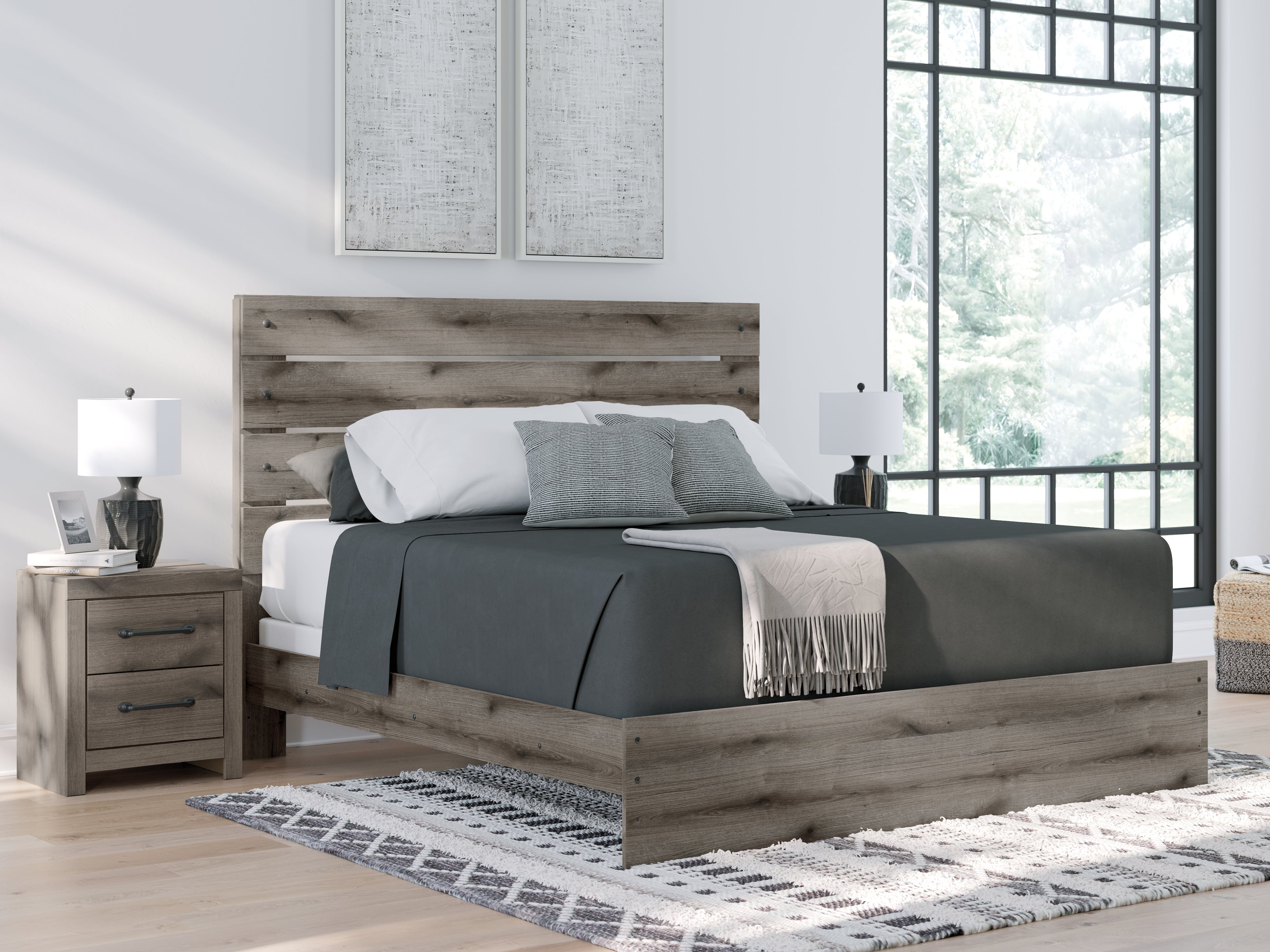 Leasing Furniture - Ashley Furniture - Graystorm Bedroom - King Panel Bed / Brown Gray - PCB2405B8
