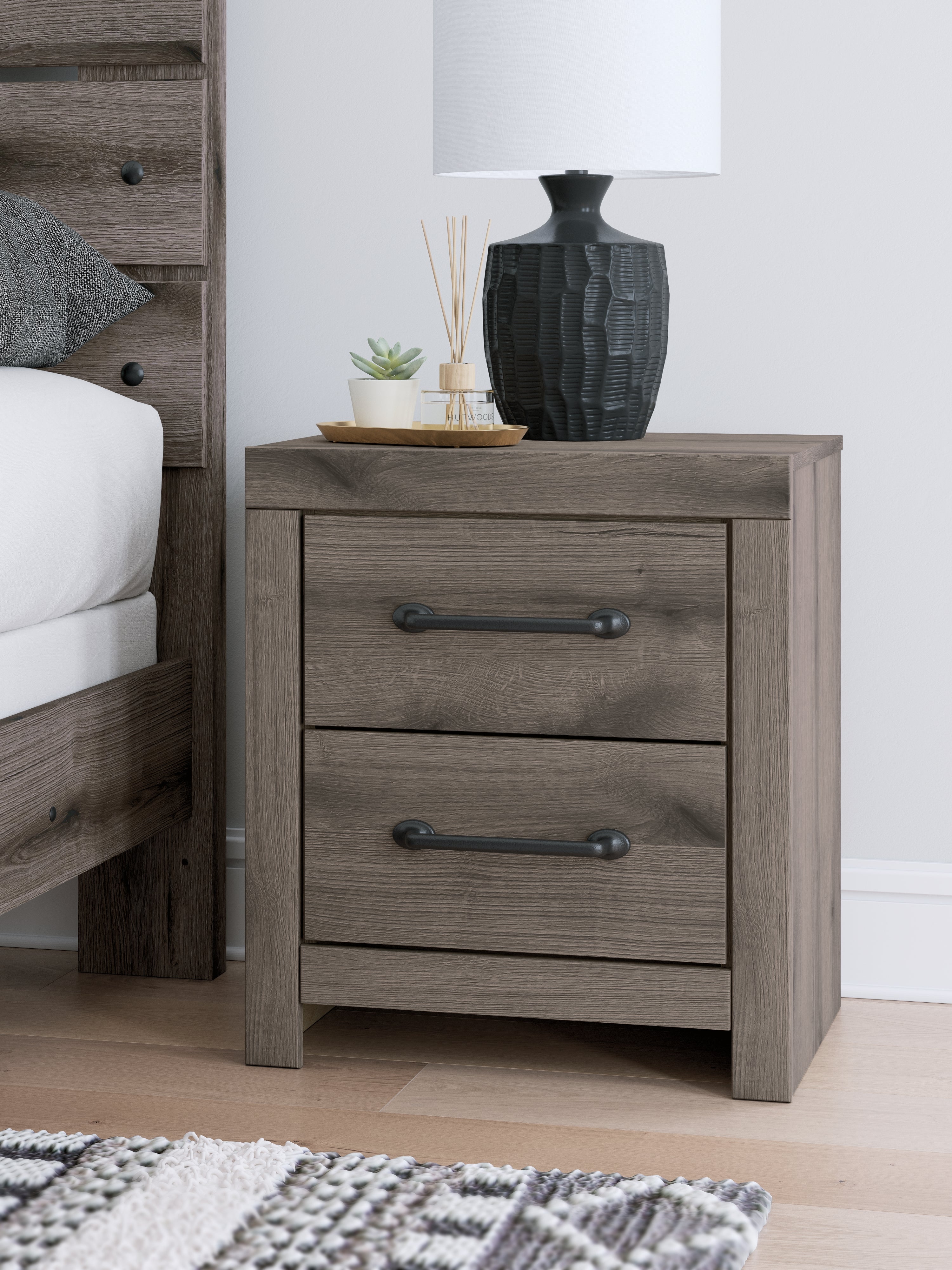 Leasing Furniture - Ashley Furniture - Graystorm Bedroom - Two Drawer Night Stand / Brown Gray - PCB2405-92