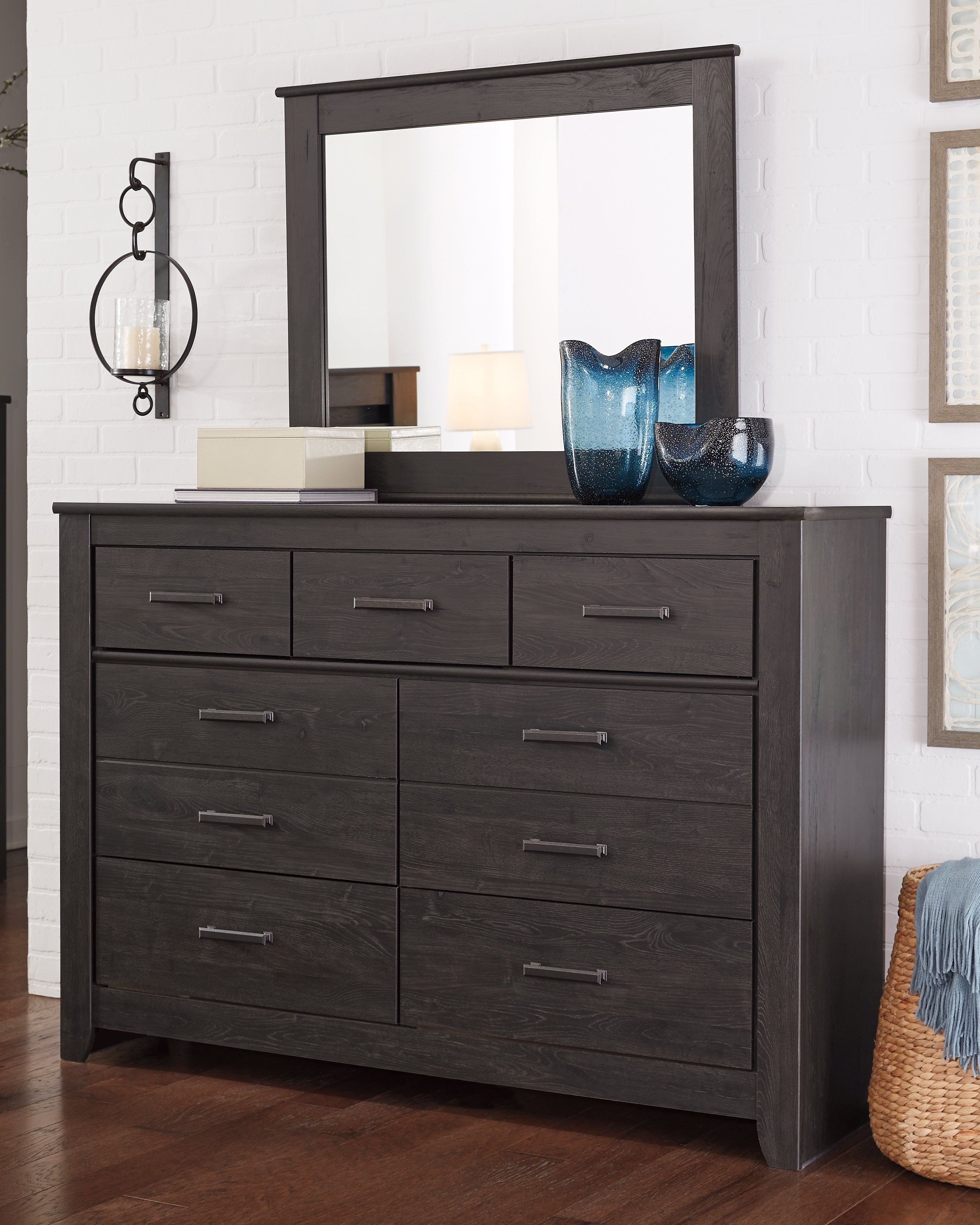 Leasing Furniture - Ashley Furniture - Brinxton Bedroom - Dresser and Mirror / Charcoal - B249B1