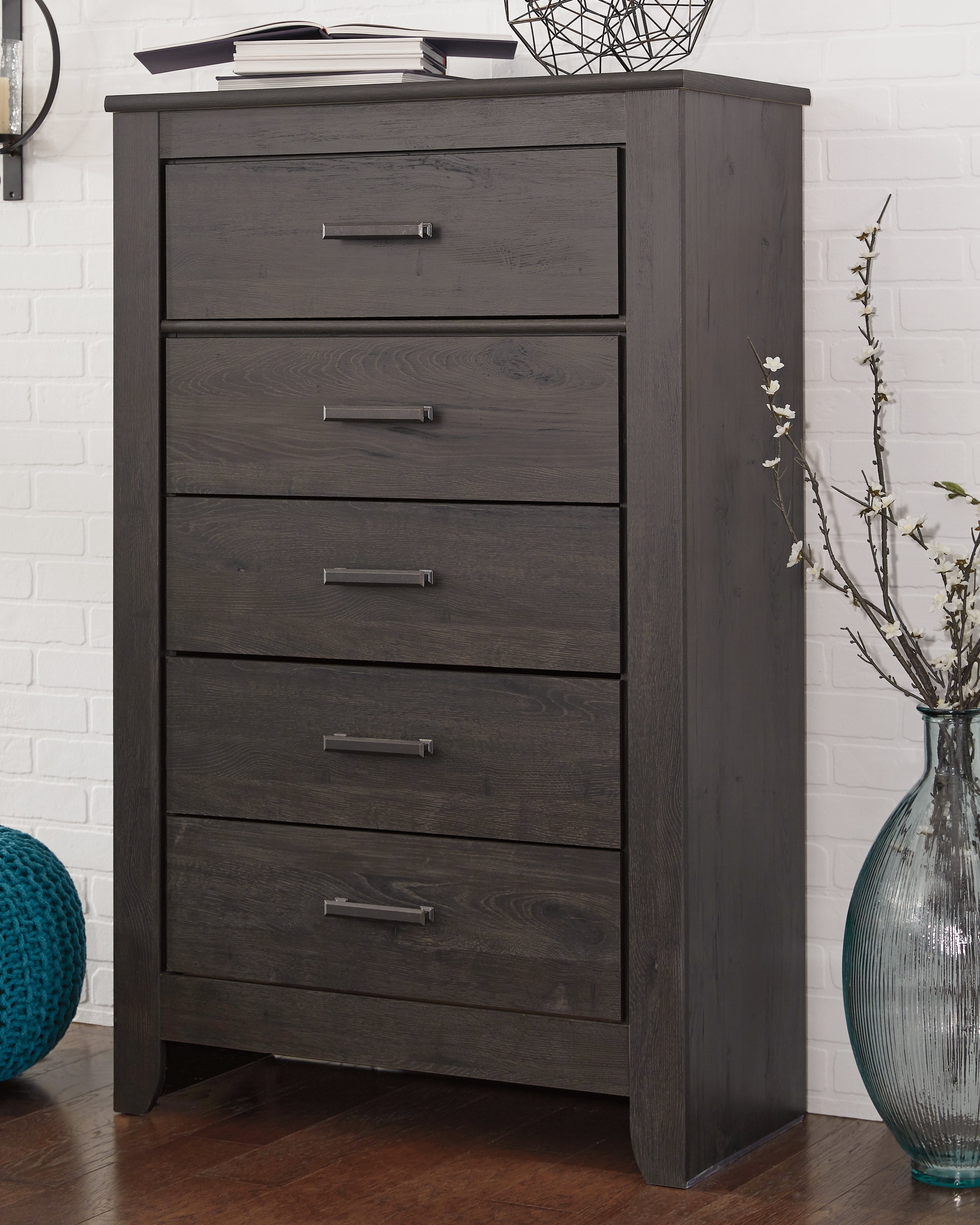 Leasing Furniture - Ashley Furniture - Brinxton Bedroom - Five Drawer Chest / Charcoal - B249-46