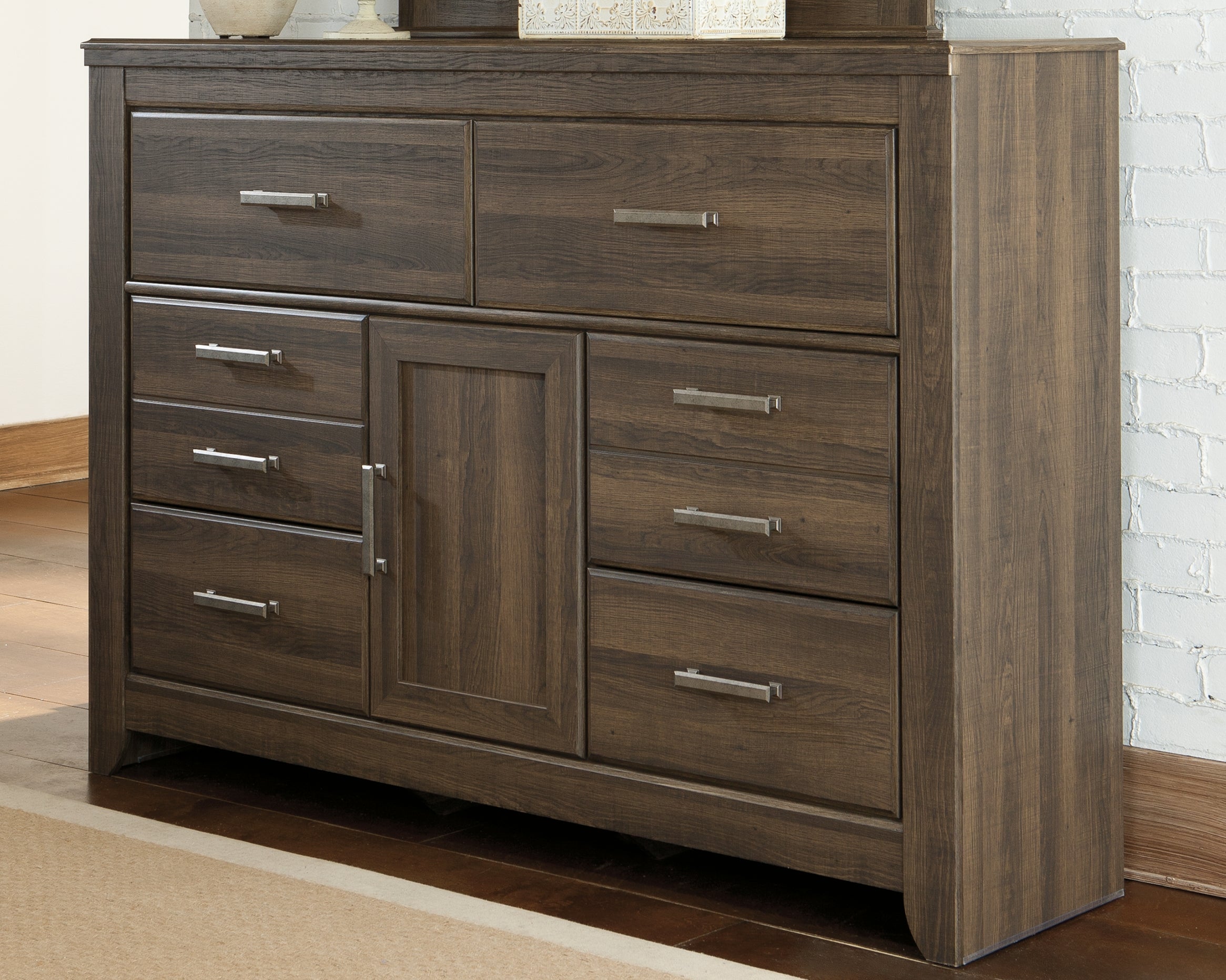 Leasing Furniture - Ashley Furniture - Juararo Bedroom - Six Drawer Dresser / Dark Brown - B251-31