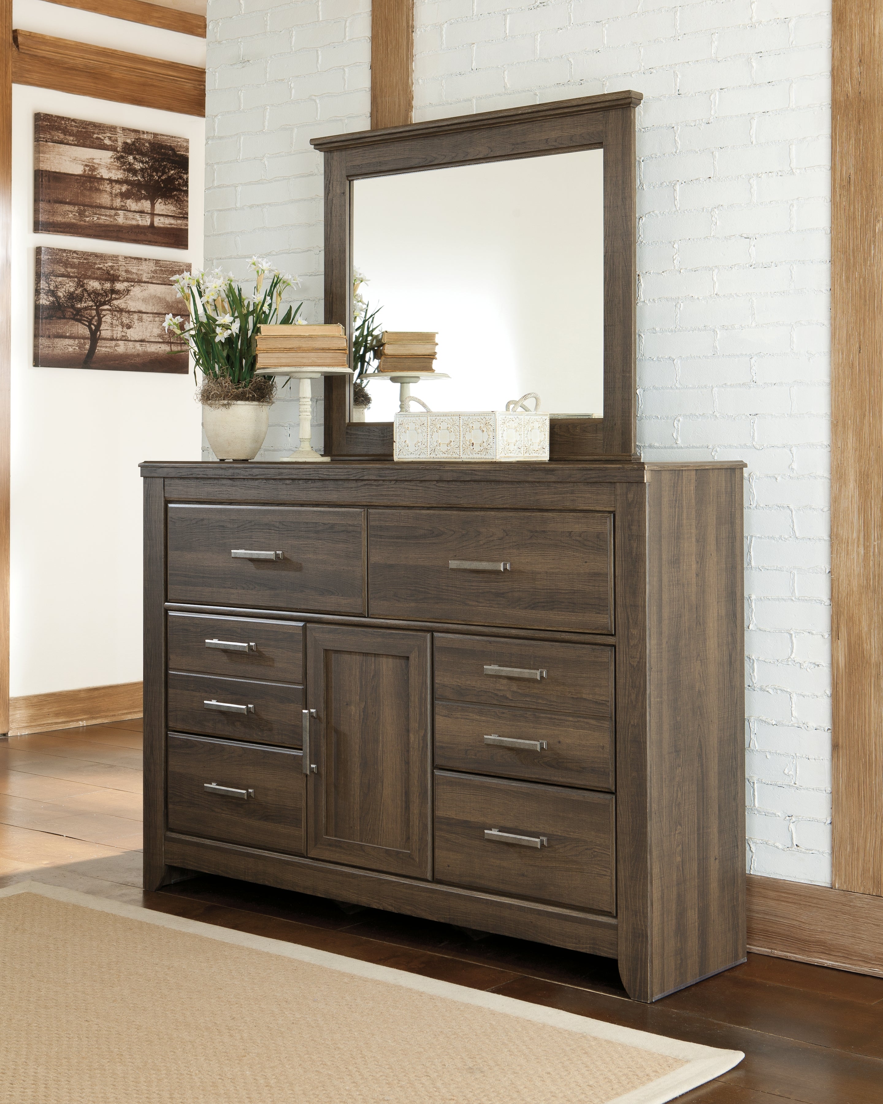 Leasing Furniture - Ashley Furniture - Juararo Bedroom - Dresser and Mirror / Dark Brown - B251B1