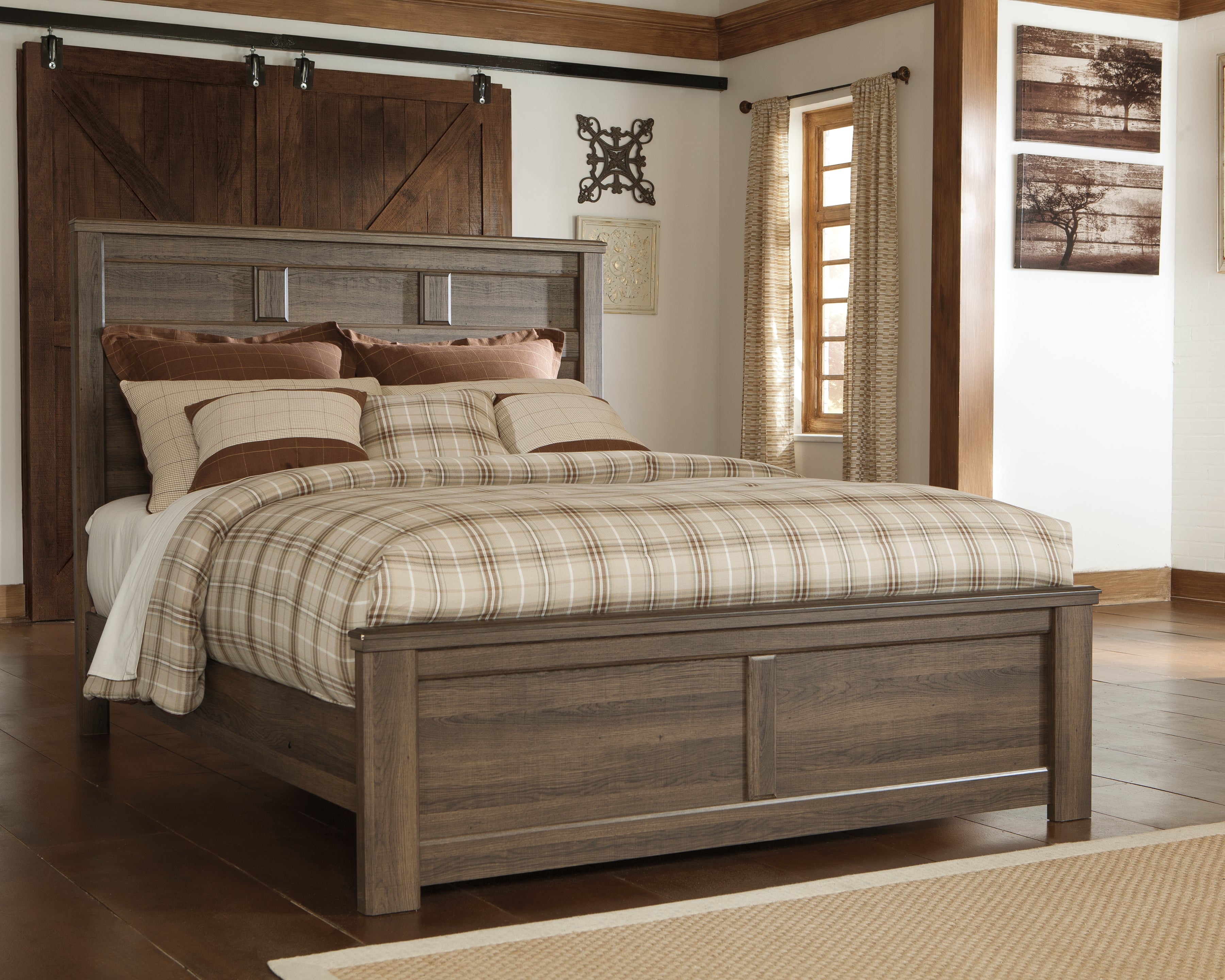 Leasing Furniture - Ashley Furniture - Juararo Bedroom - Queen Panel Bed / Dark Brown - B251B6