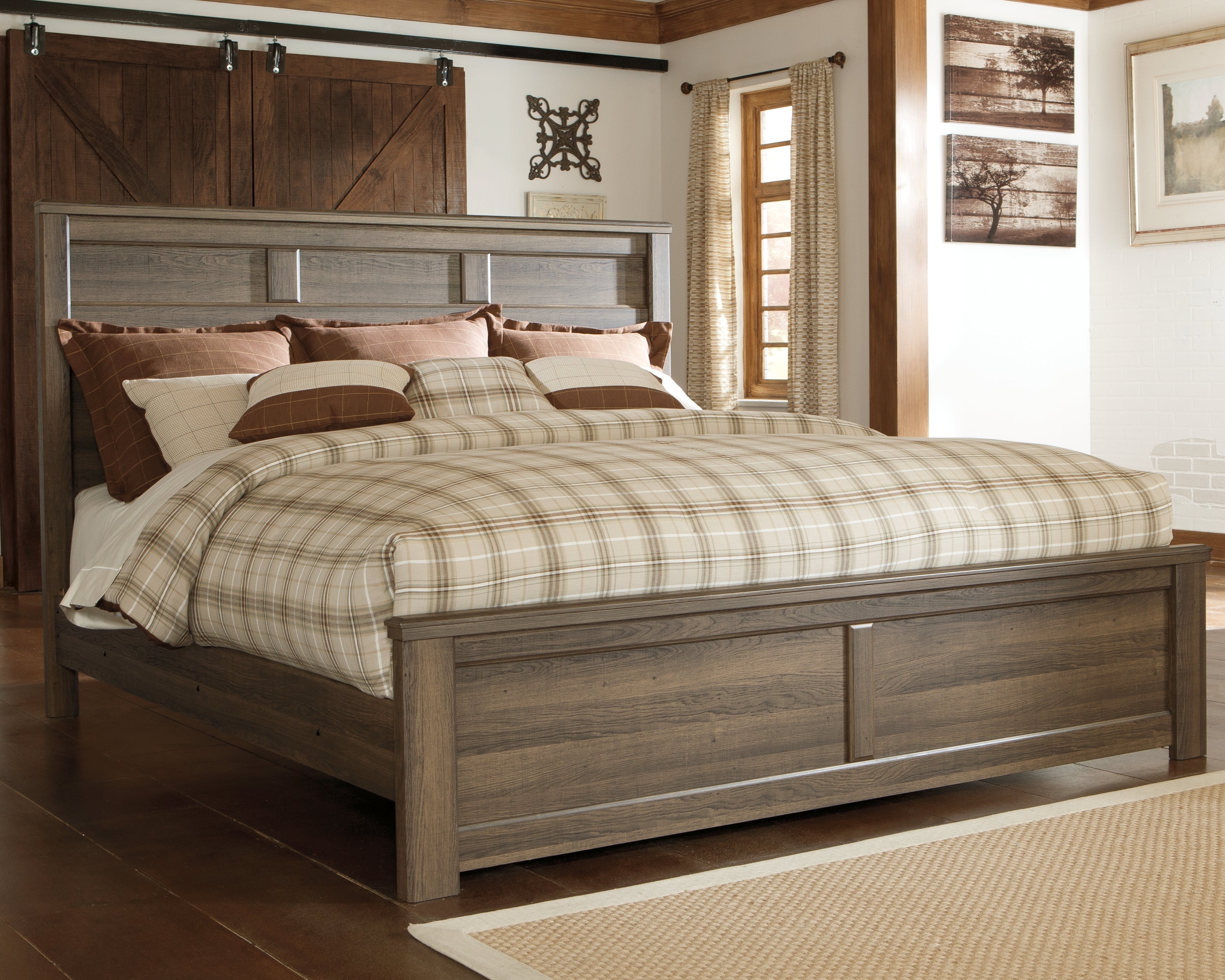 Leasing Furniture - Ashley Furniture - Juararo Bedroom - California King Panel Bed / Dark Brown - B251B14