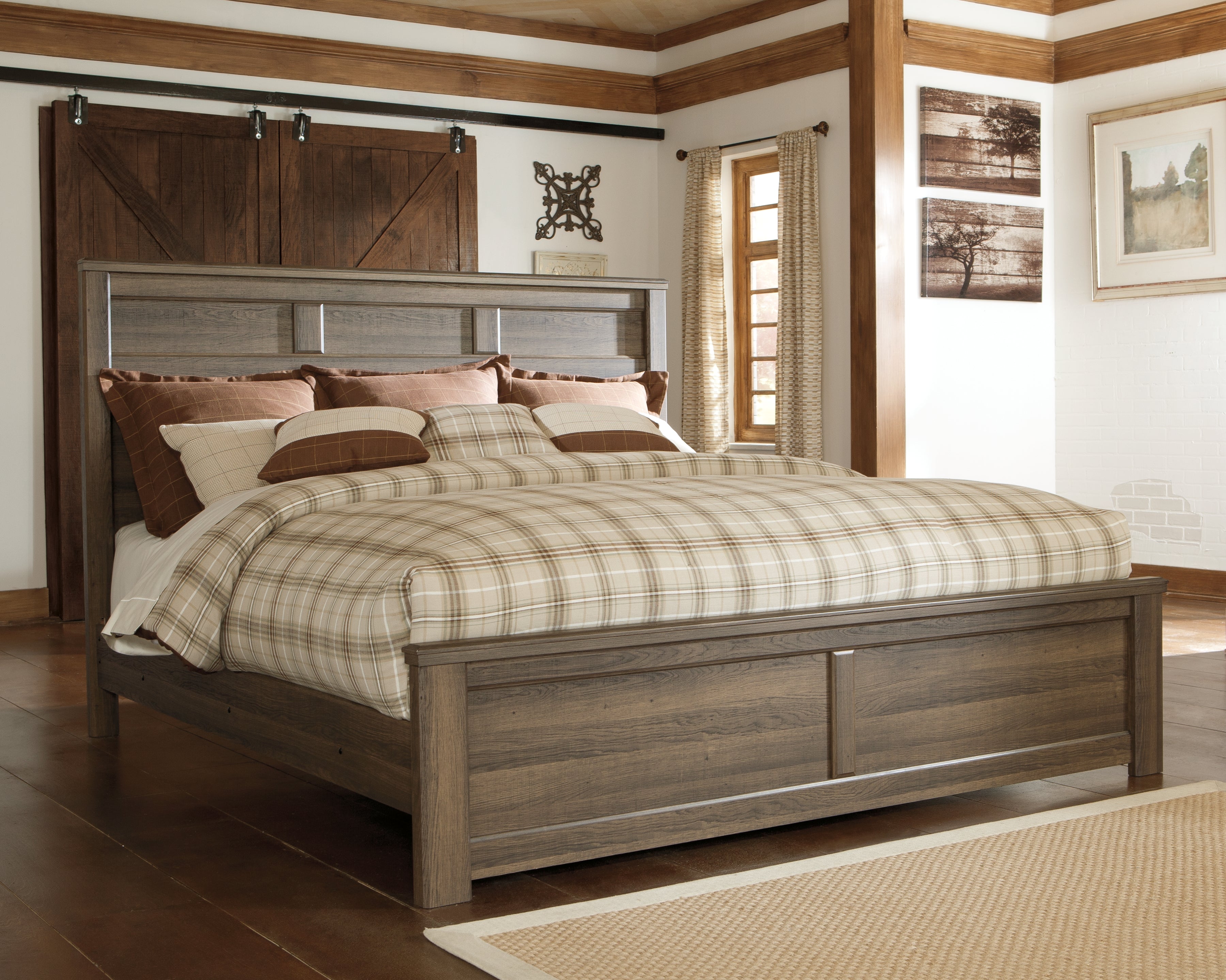 Leasing Furniture - Ashley Furniture - Juararo Bedroom - King Panel Bed / Dark Brown - B251B9