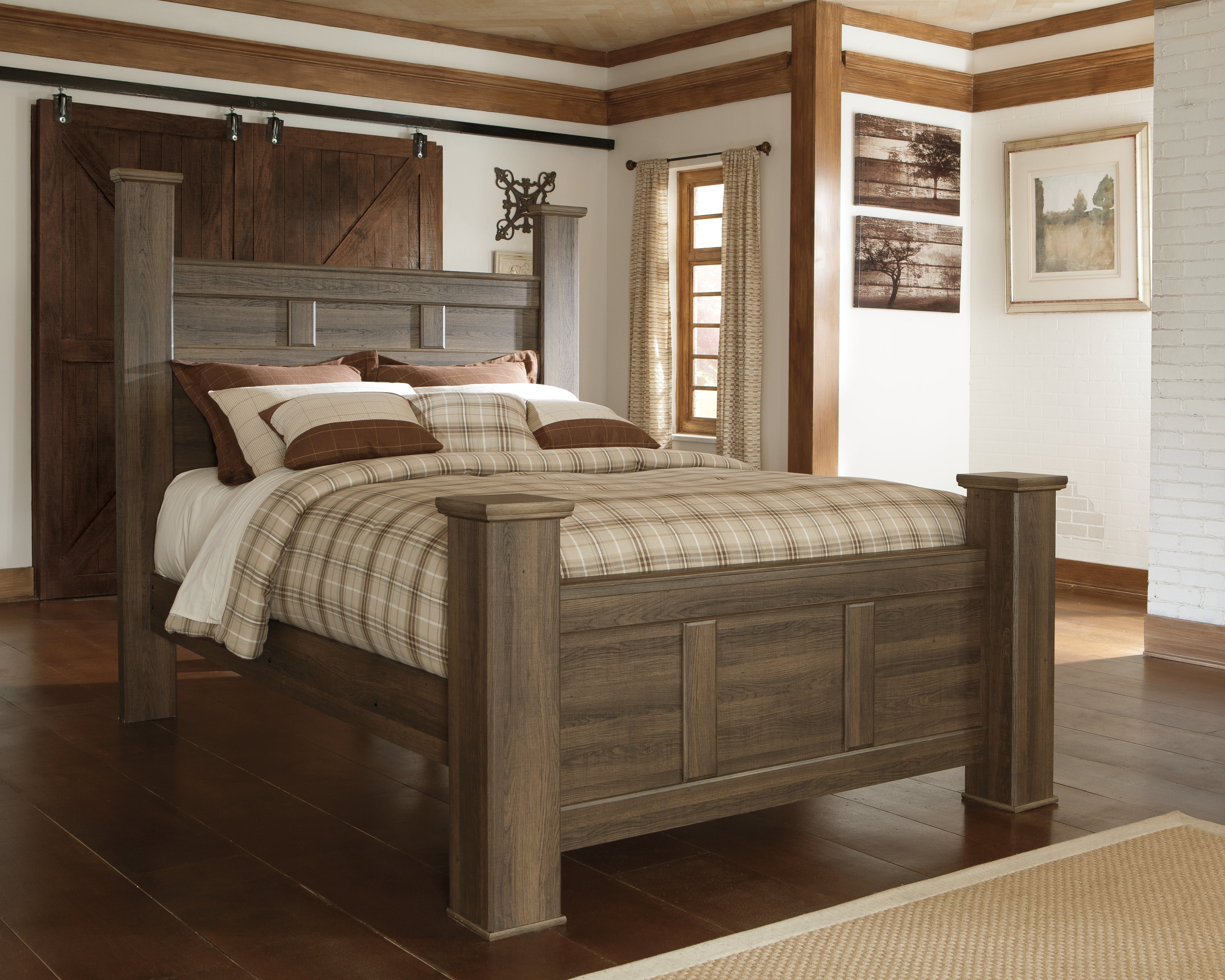 Leasing Furniture - Ashley Furniture - Juararo Bedroom - Queen Poster Bed / Dark Brown - B251B3