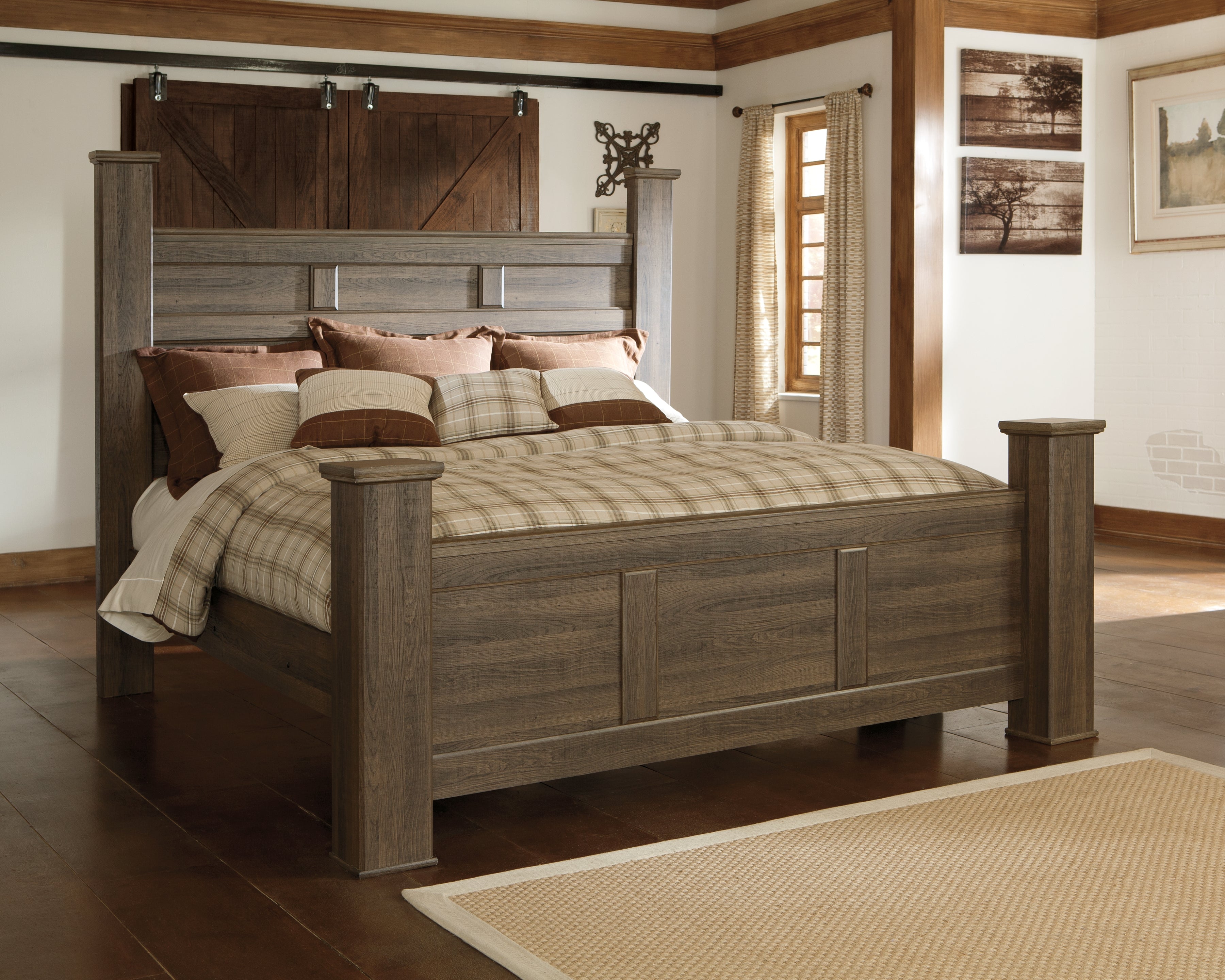 Leasing Furniture - Ashley Furniture - Juararo Bedroom - King Poster Bed / Dark Brown - B251B10