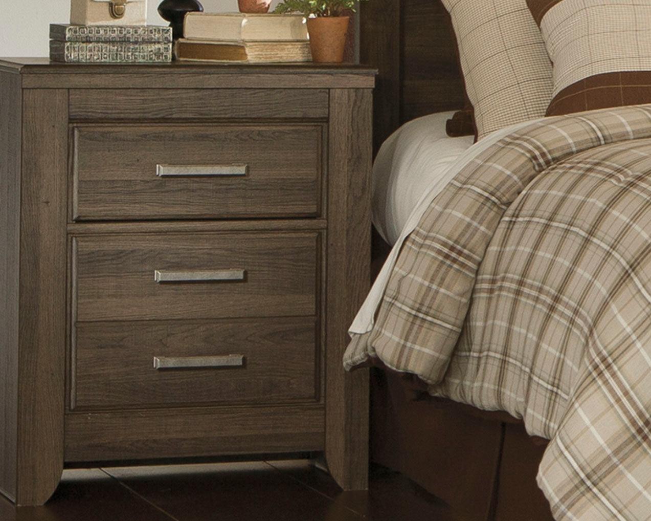 Leasing Furniture - Ashley Furniture - Juararo Bedroom - Two Drawer Night Stand / Dark Brown - B251-92