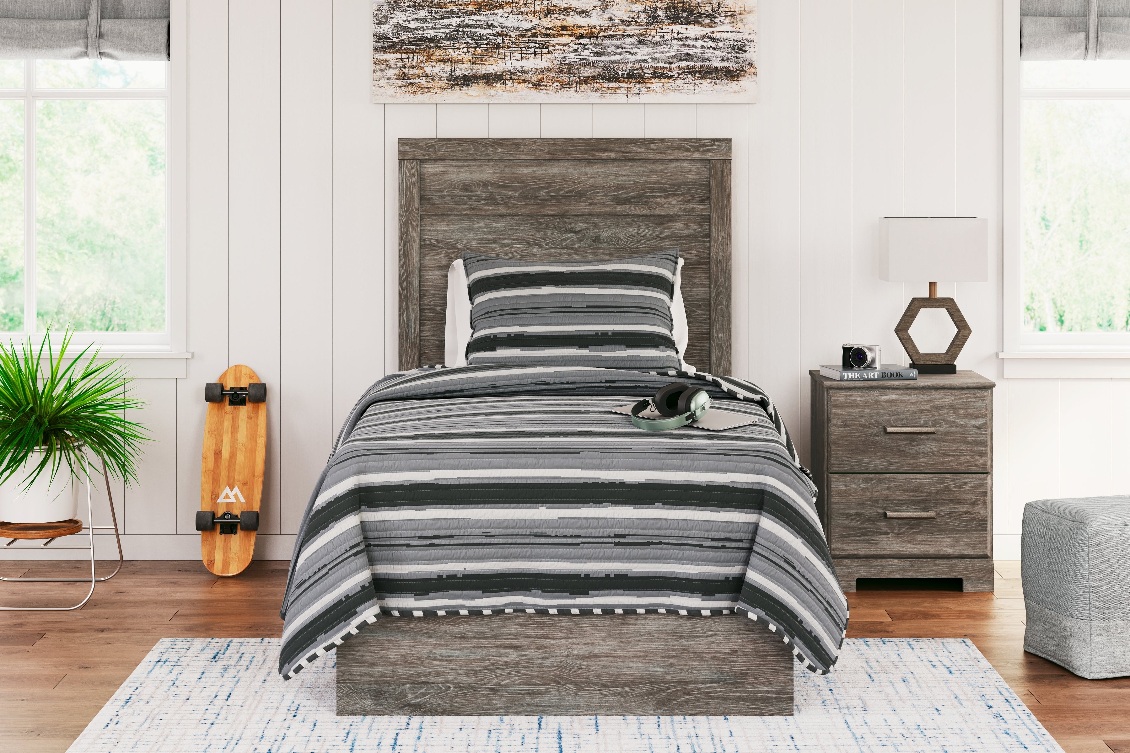 Leasing Furniture - Ashley Furniture - Ralinksi Bedroom - Twin Panel Bed / Gray - B2587B11