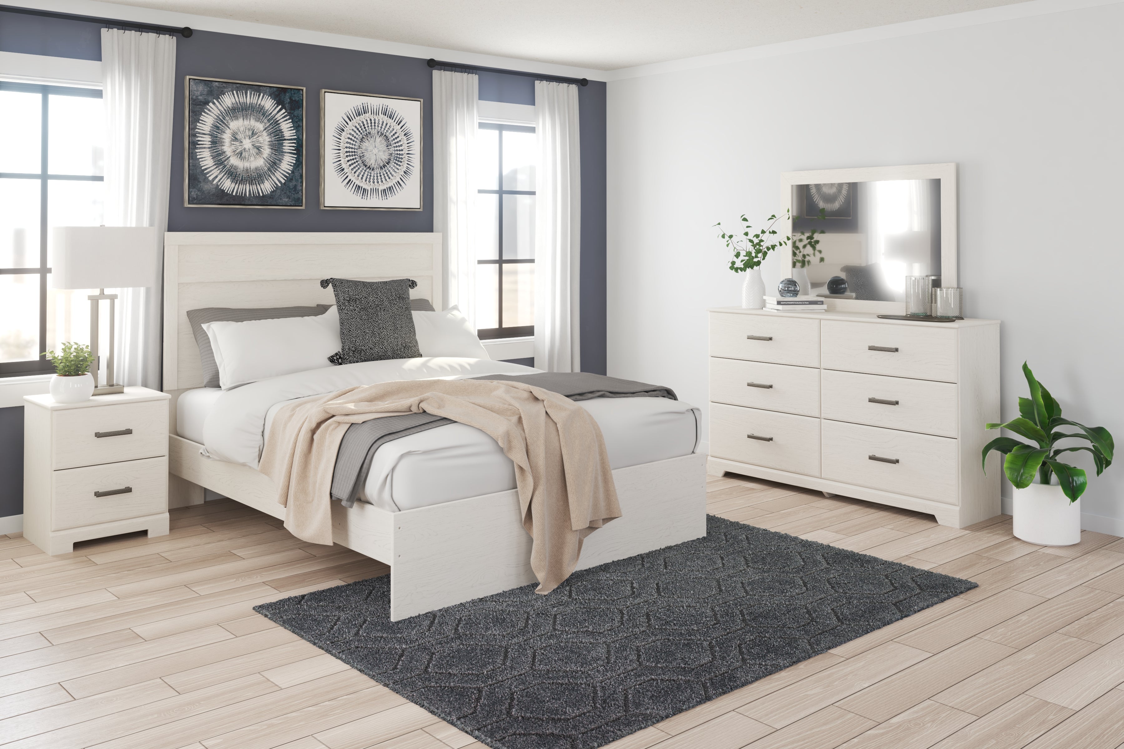 Leasing Furniture - Ashley Furniture - Stelsie Bedroom - Queen Panel Bed / White - B2588B2