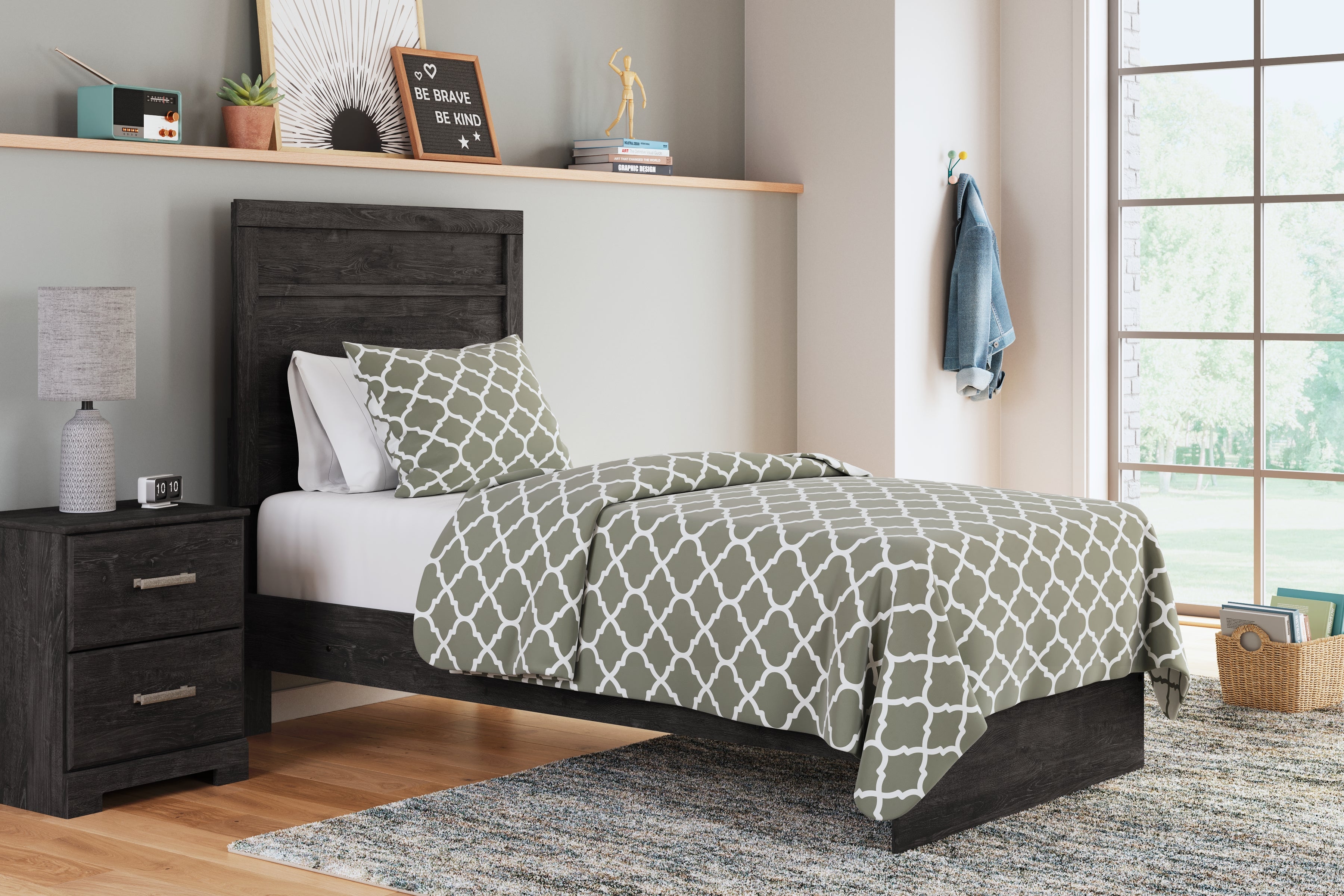 Leasing Furniture - Ashley Furniture - Belachime Bedroom - Twin Panel Bed / Charcoal - B2589B11
