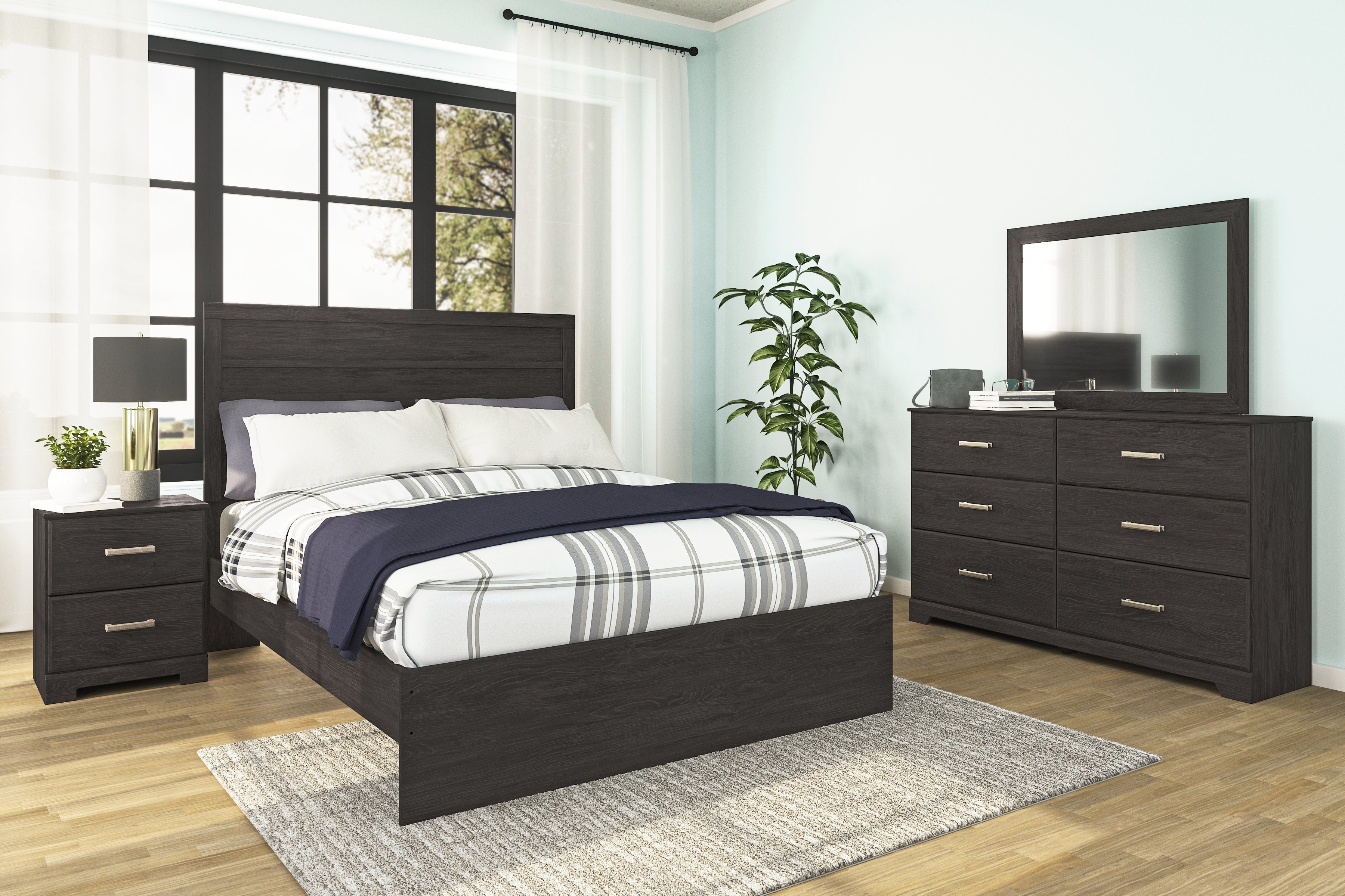Leasing Furniture - Ashley Furniture - Belachime Bedroom - Queen Panel Bed / Charcoal - B2589B2