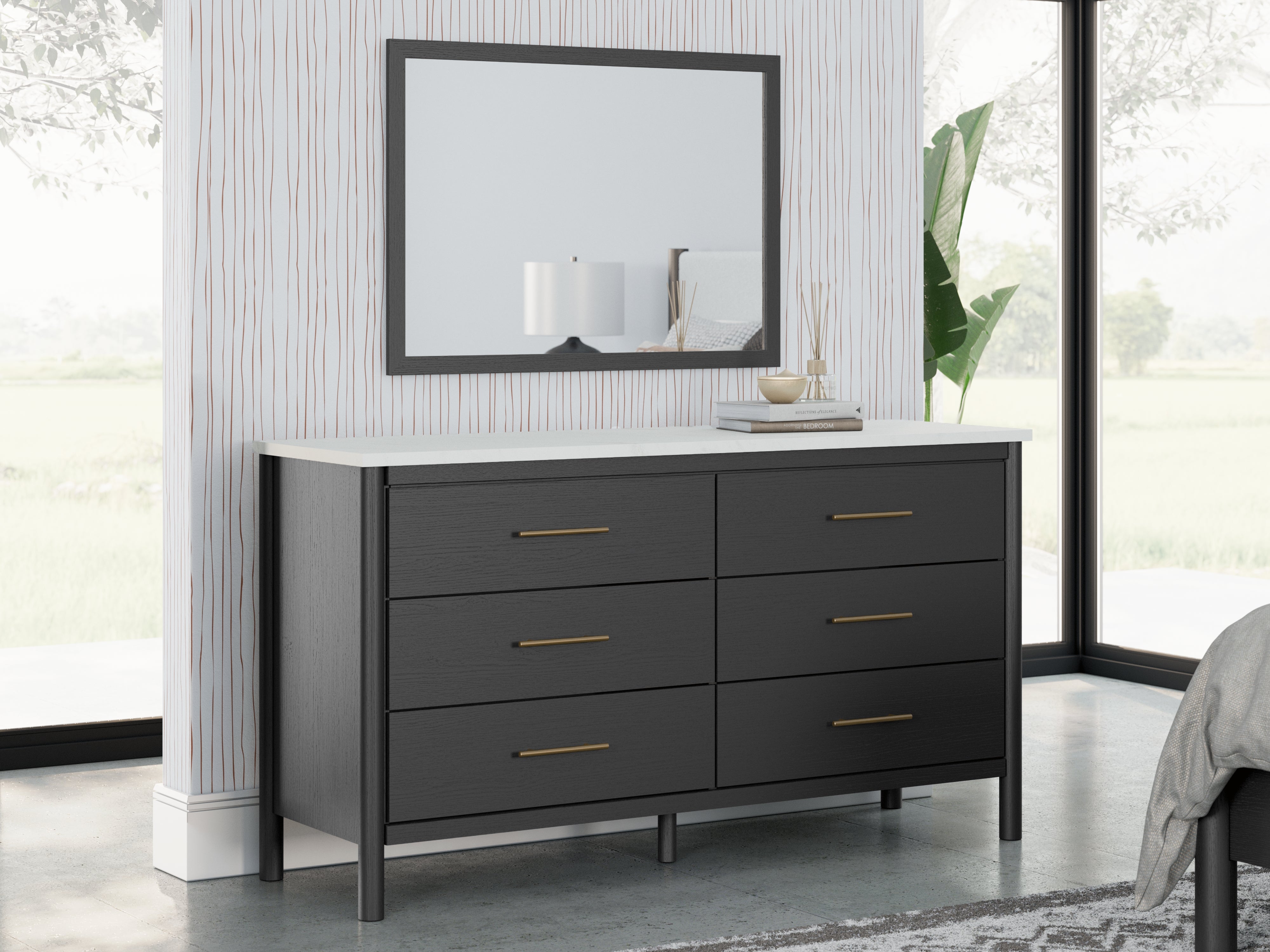 Leasing Furniture - Ashley Furniture - Cadmori Bedroom - Dresser and Mirror / Black/White - B2616B1