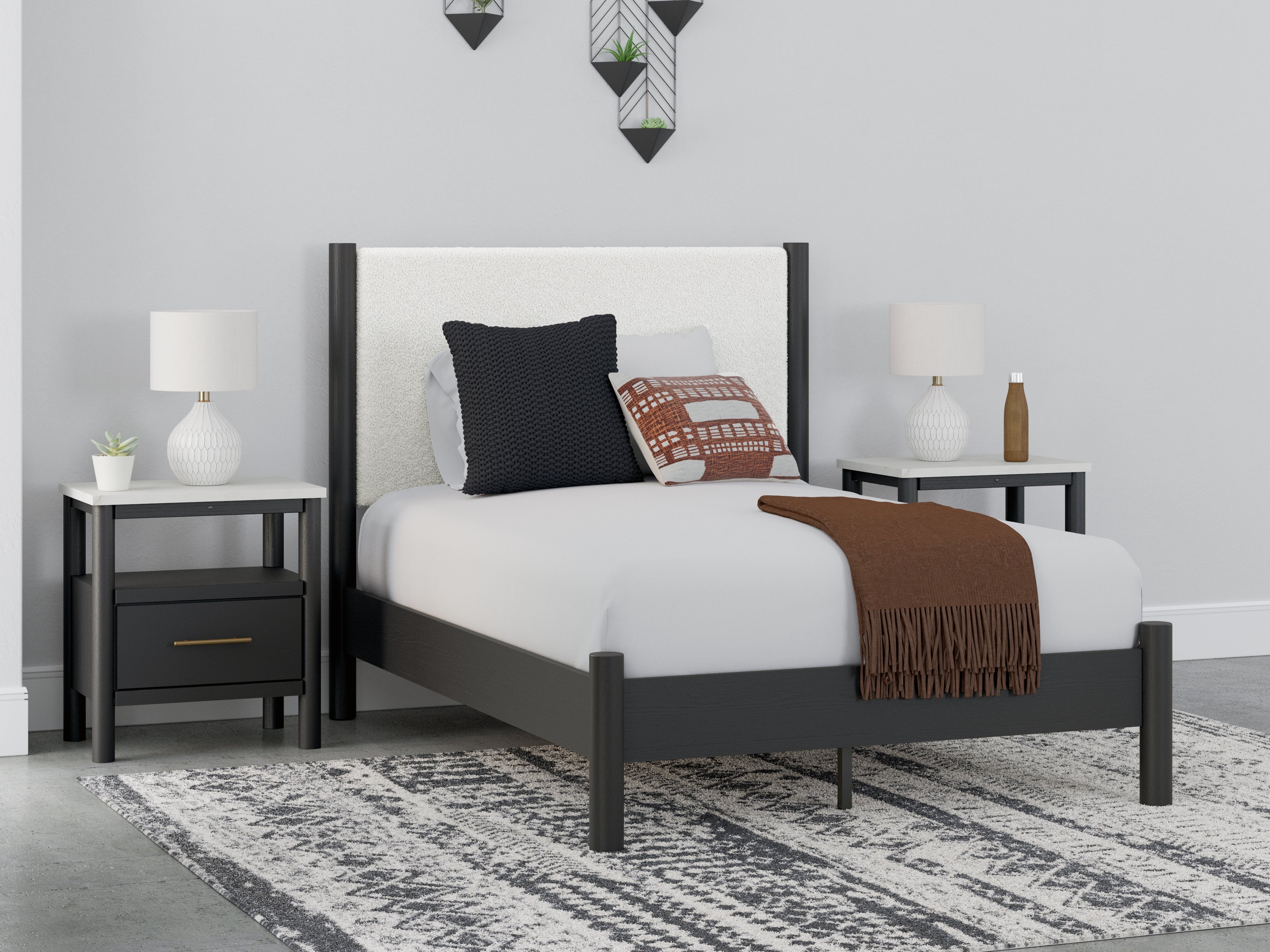 Leasing Furniture - Ashley Furniture - Cadmori Bedroom - Full Upholstered Panel Bed / Black/White - B2616B3