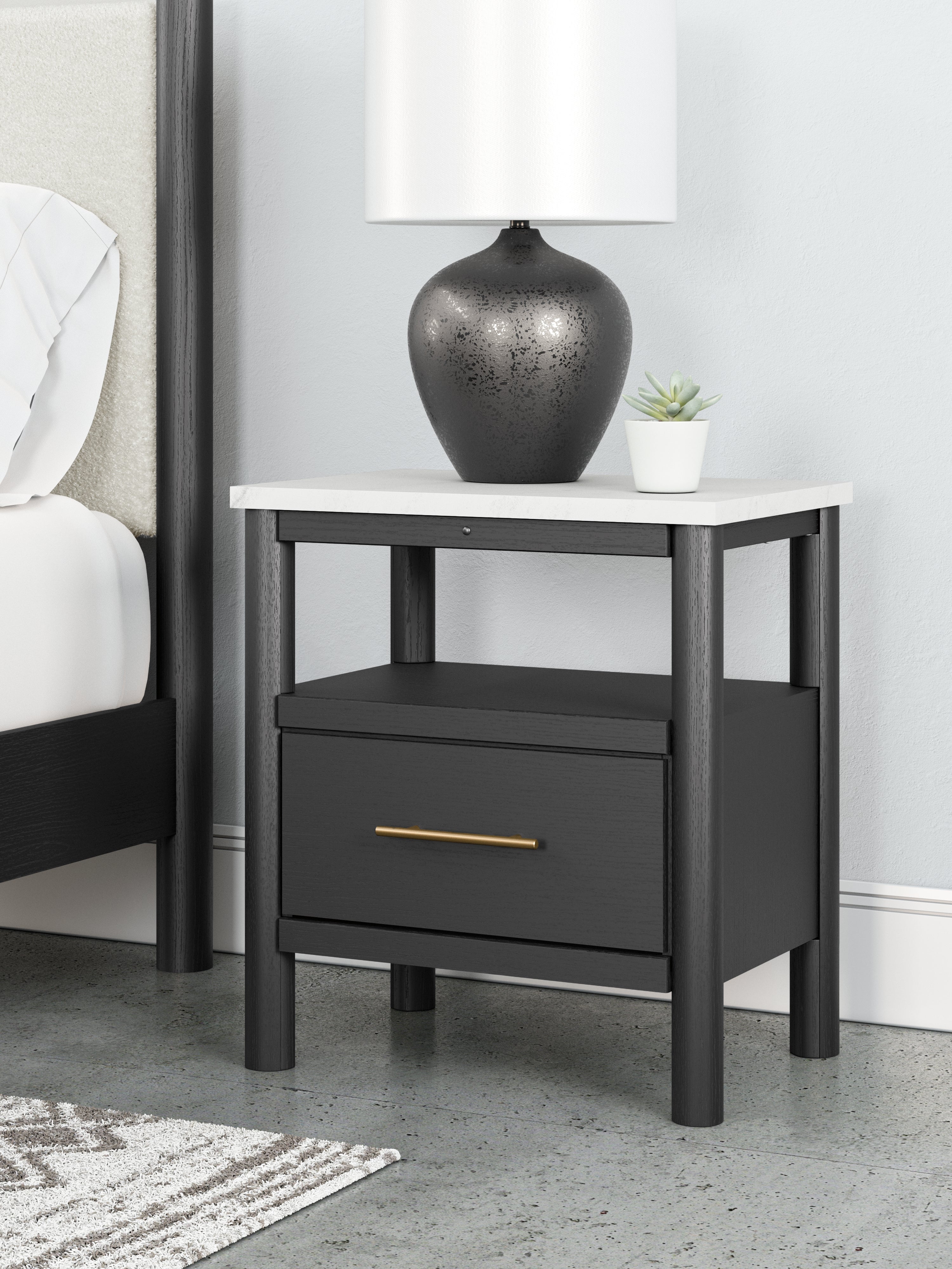 Leasing Furniture - Ashley Furniture - Cadmori Bedroom - One Drawer Night Stand / Black/White - B2616-91