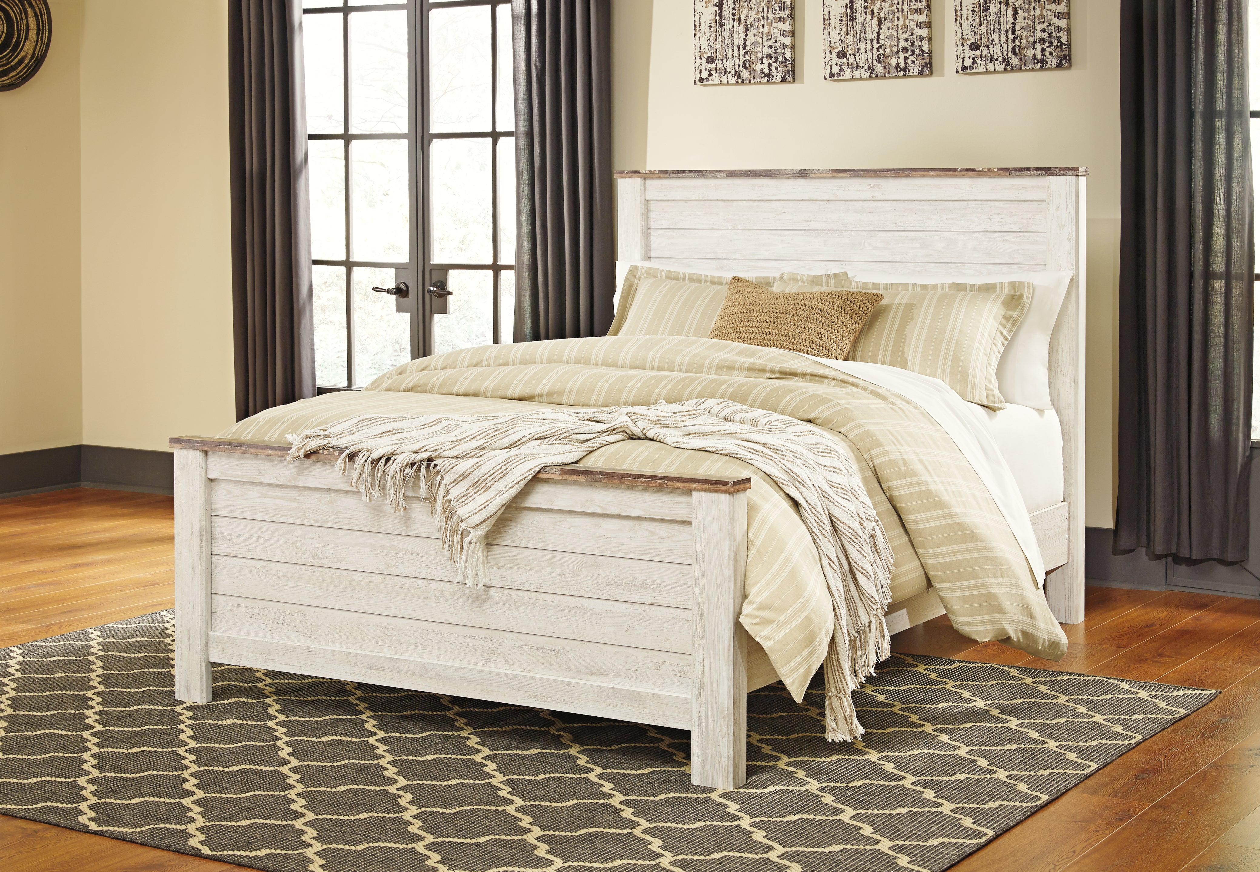 Leasing Furniture - Ashley Furniture - Willowton Bedroom - King Panel Bed / Whitewash - B267B10