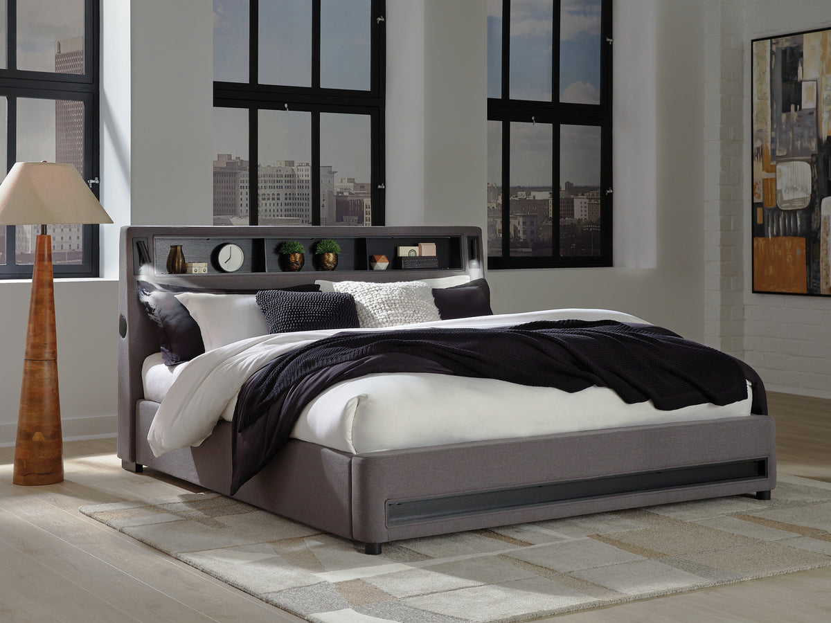 Leasing Furniture - Ashley Furniture - Verishaw Bedroom - King Upholstered Bed / Gray - PCB2721B21