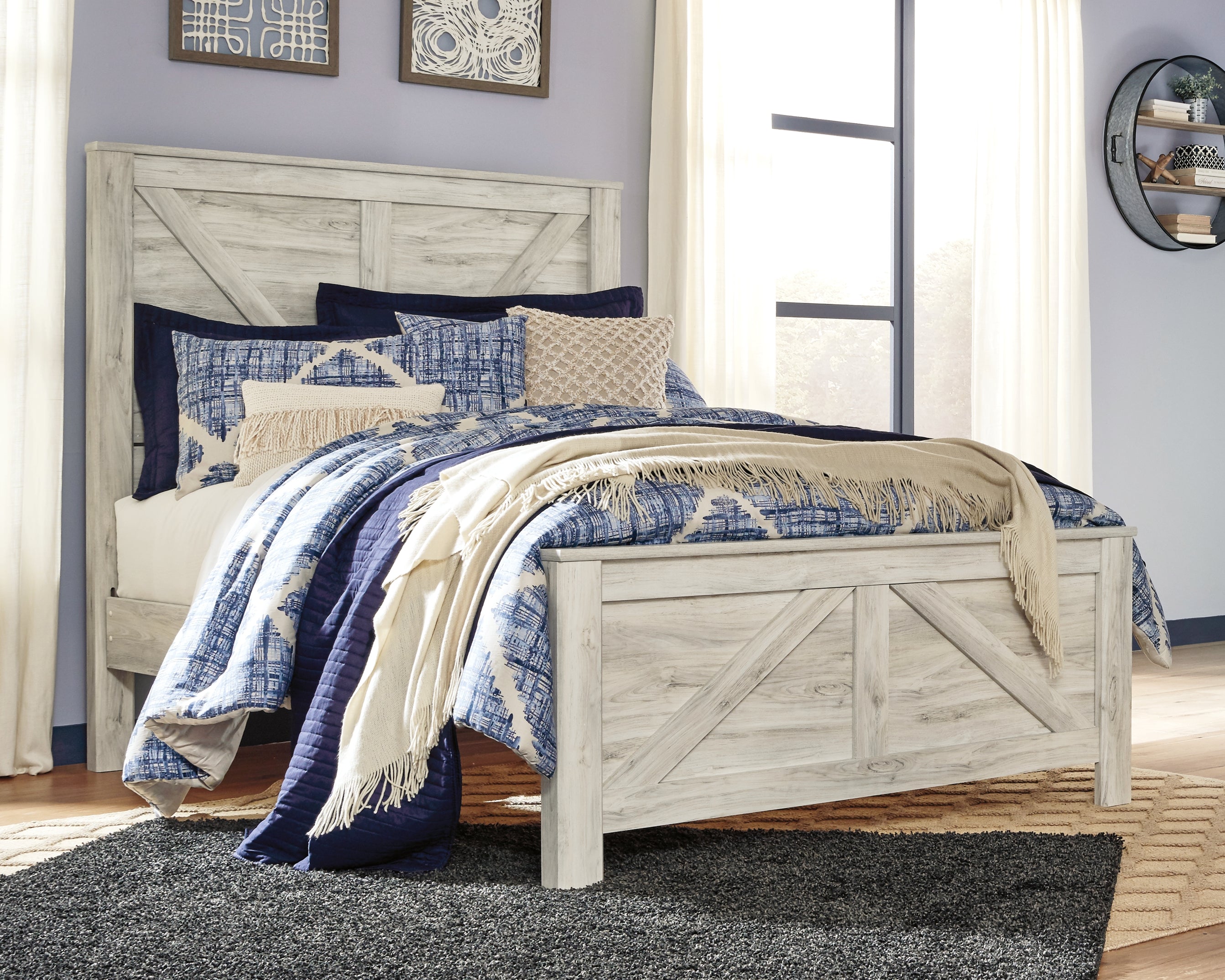 Leasing Furniture - Ashley Furniture - Bellaby Bedroom - Queen Crossbuck Panel Bed / Whitewash - B331B6