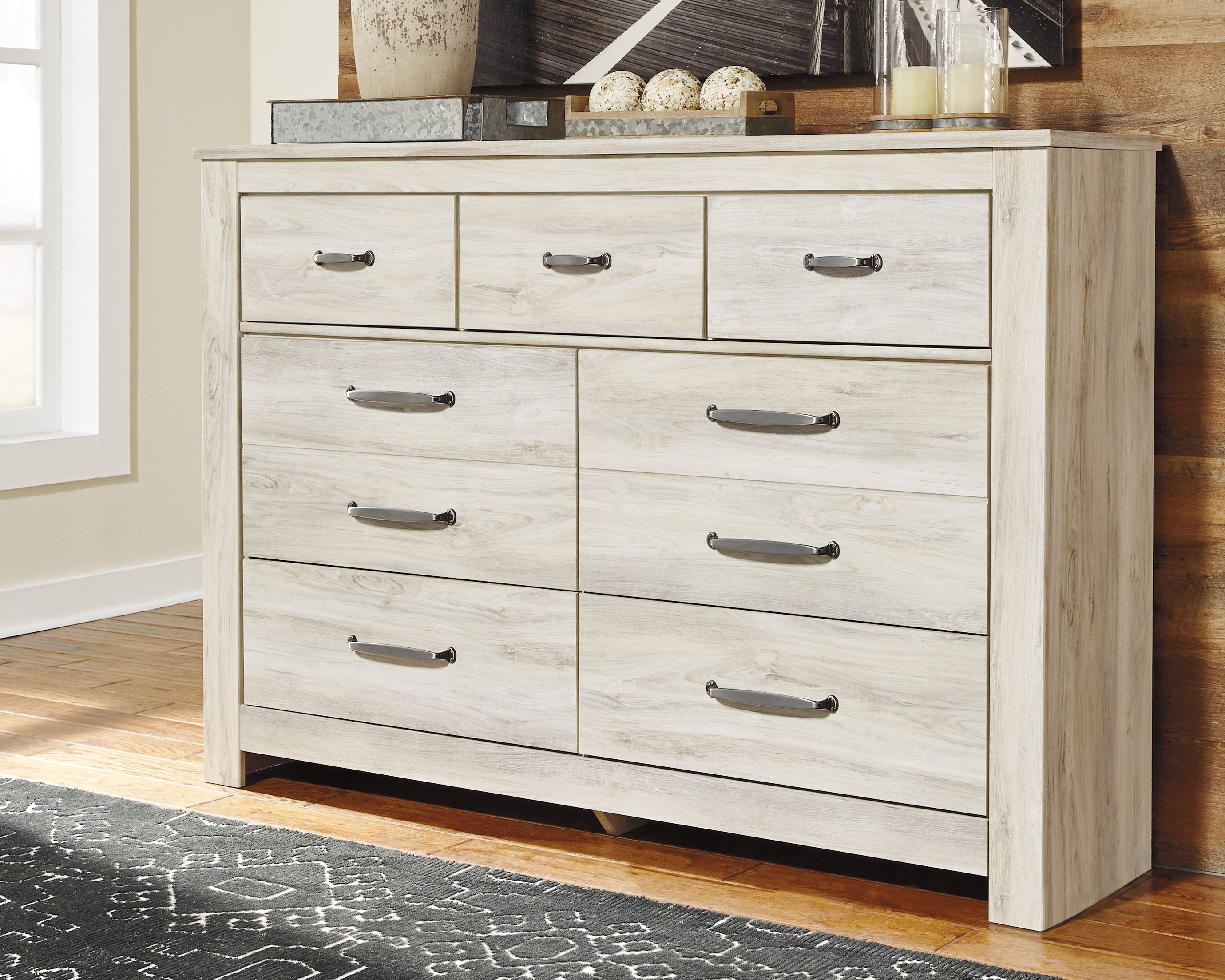 Leasing Furniture - Ashley Furniture - Bellaby Bedroom - Seven Drawer Dresser / Whitewash - B331-31