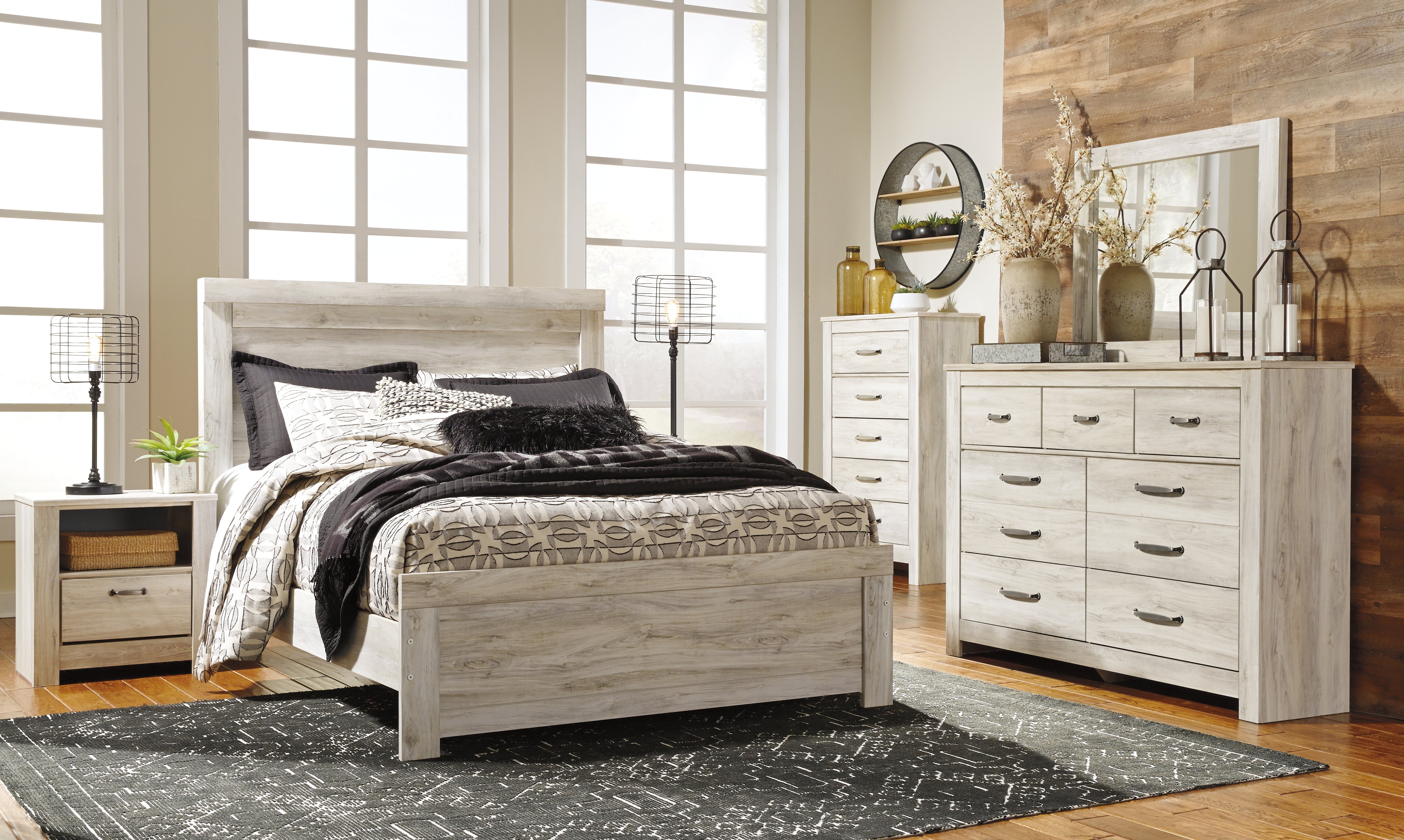 Leasing Furniture - Ashley Furniture - Bellaby Bedroom - Queen Panel Bed / Whitewash - B331B2