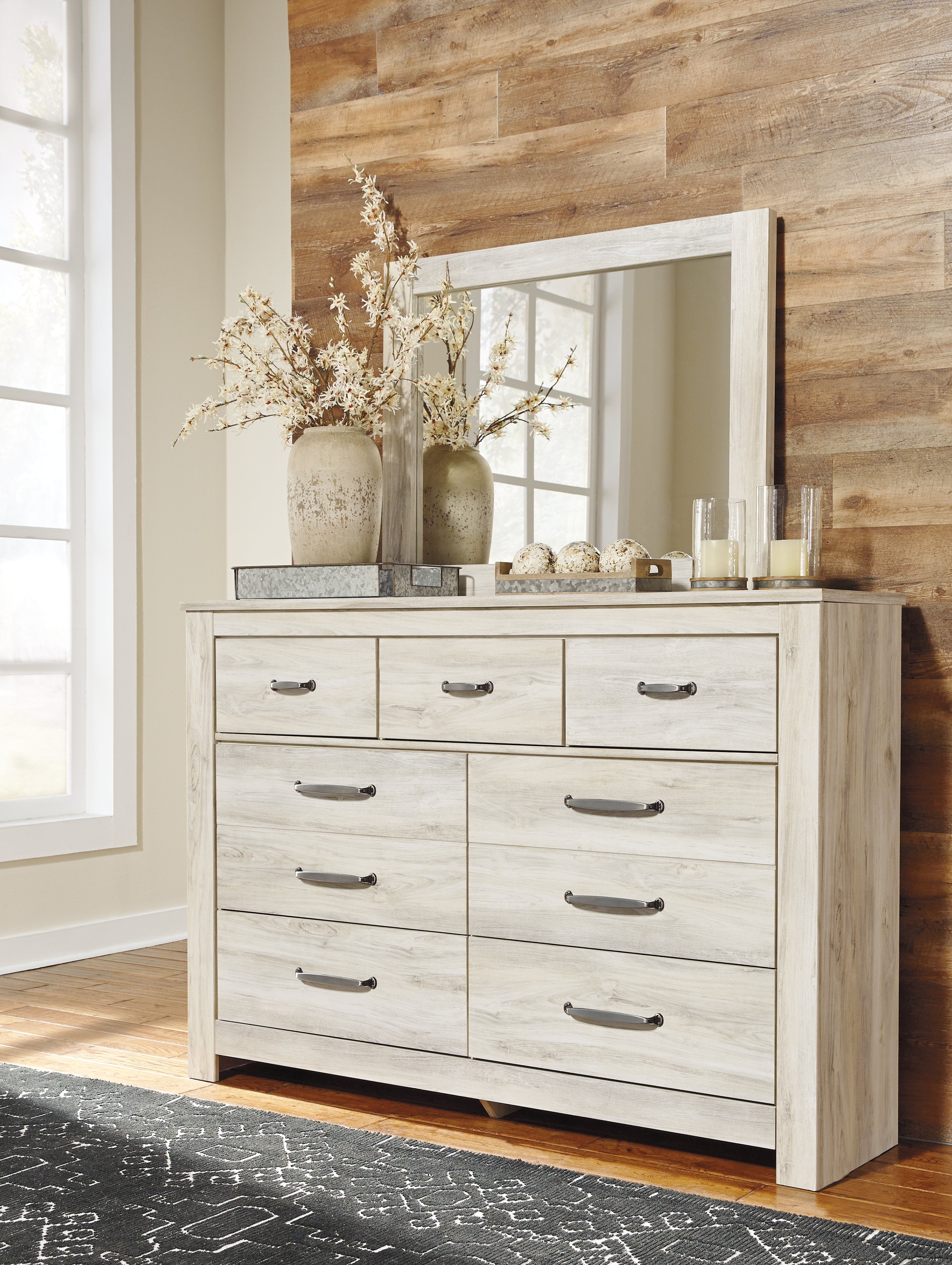 Leasing Furniture - Ashley Furniture - Bellaby Bedroom - Dresser and Mirror / Whitewash - B331B1