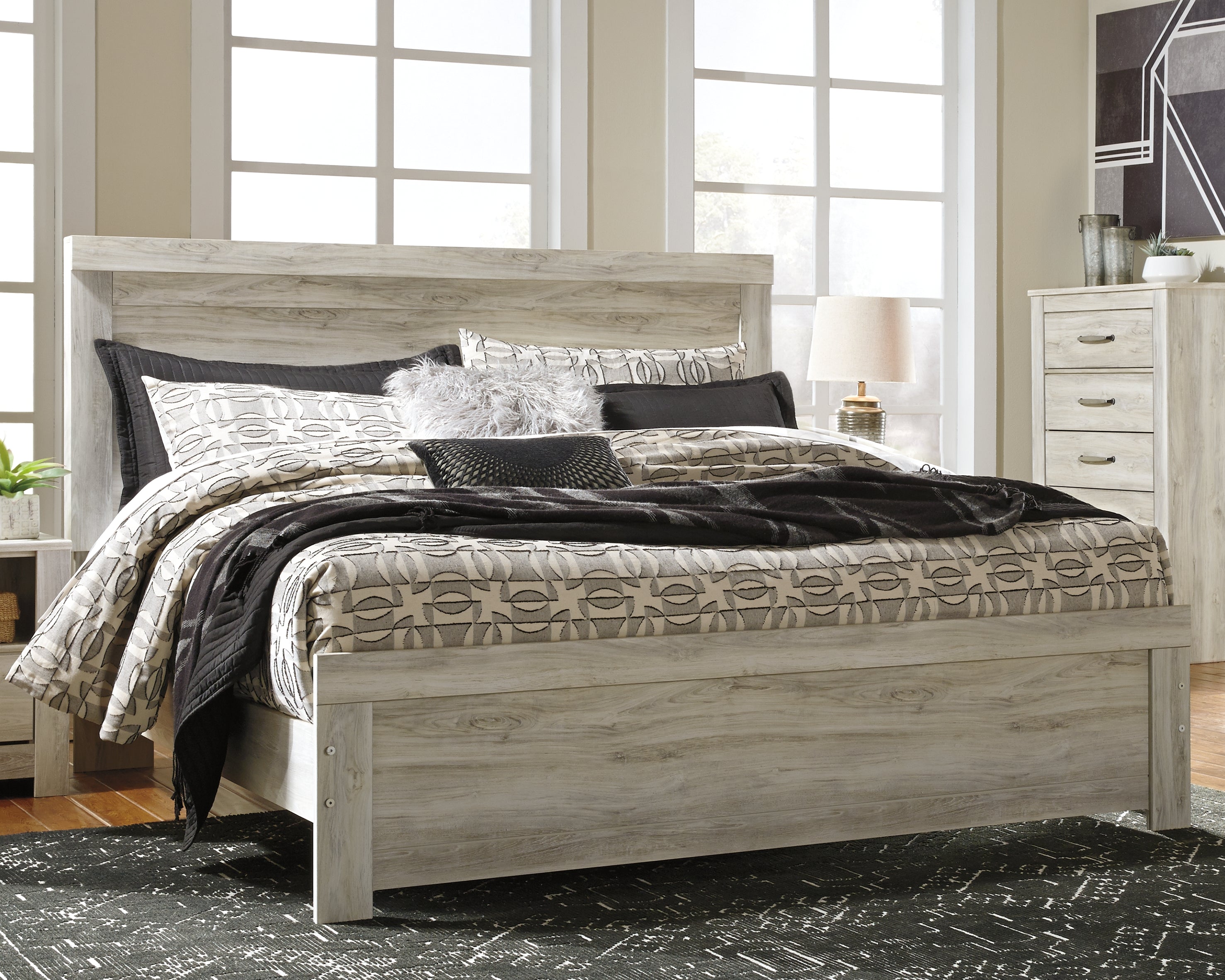 Leasing Furniture - Ashley Furniture - Bellaby Bedroom - King Panel Bed / Whitewash - B331B8