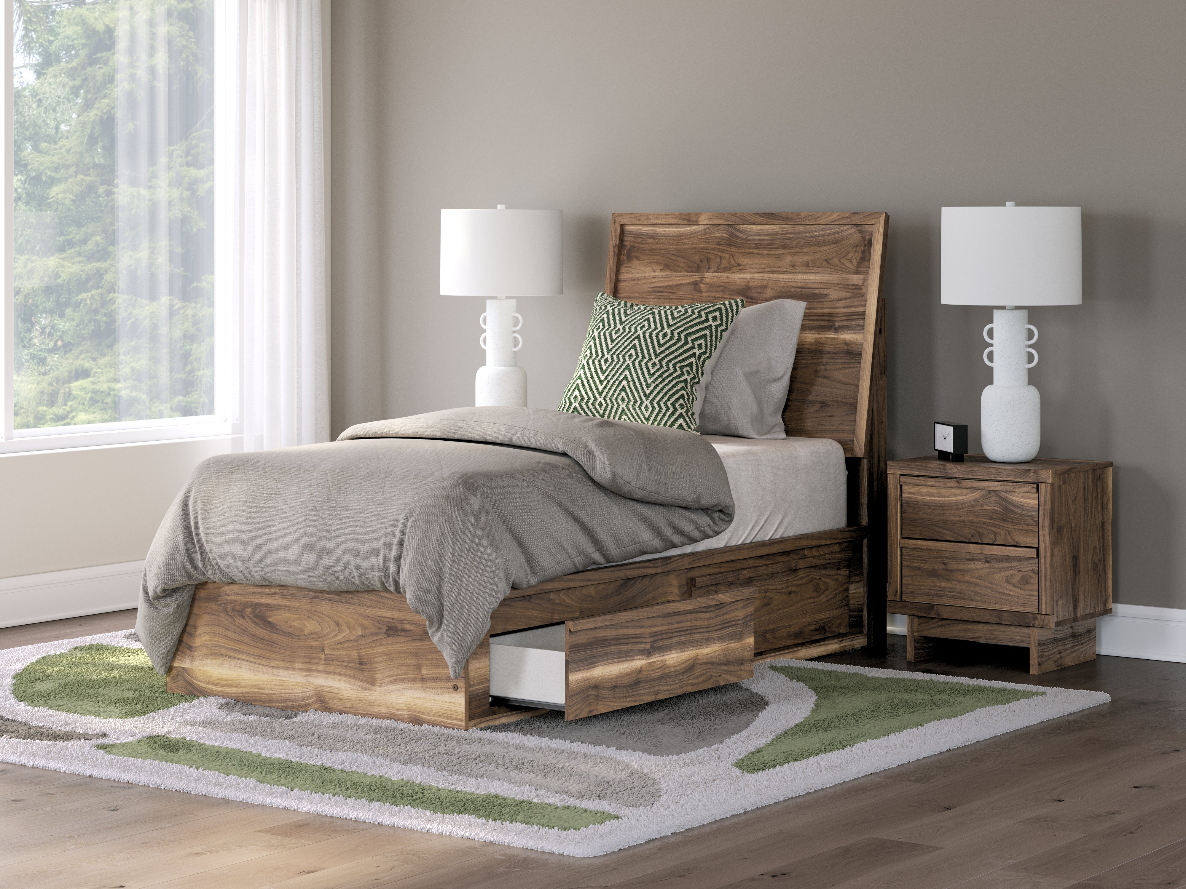 Leasing Furniture - Ashley Furniture - Chirason Bedroom - Twin Panel Bed with Storage / Brown - PCB3367B27