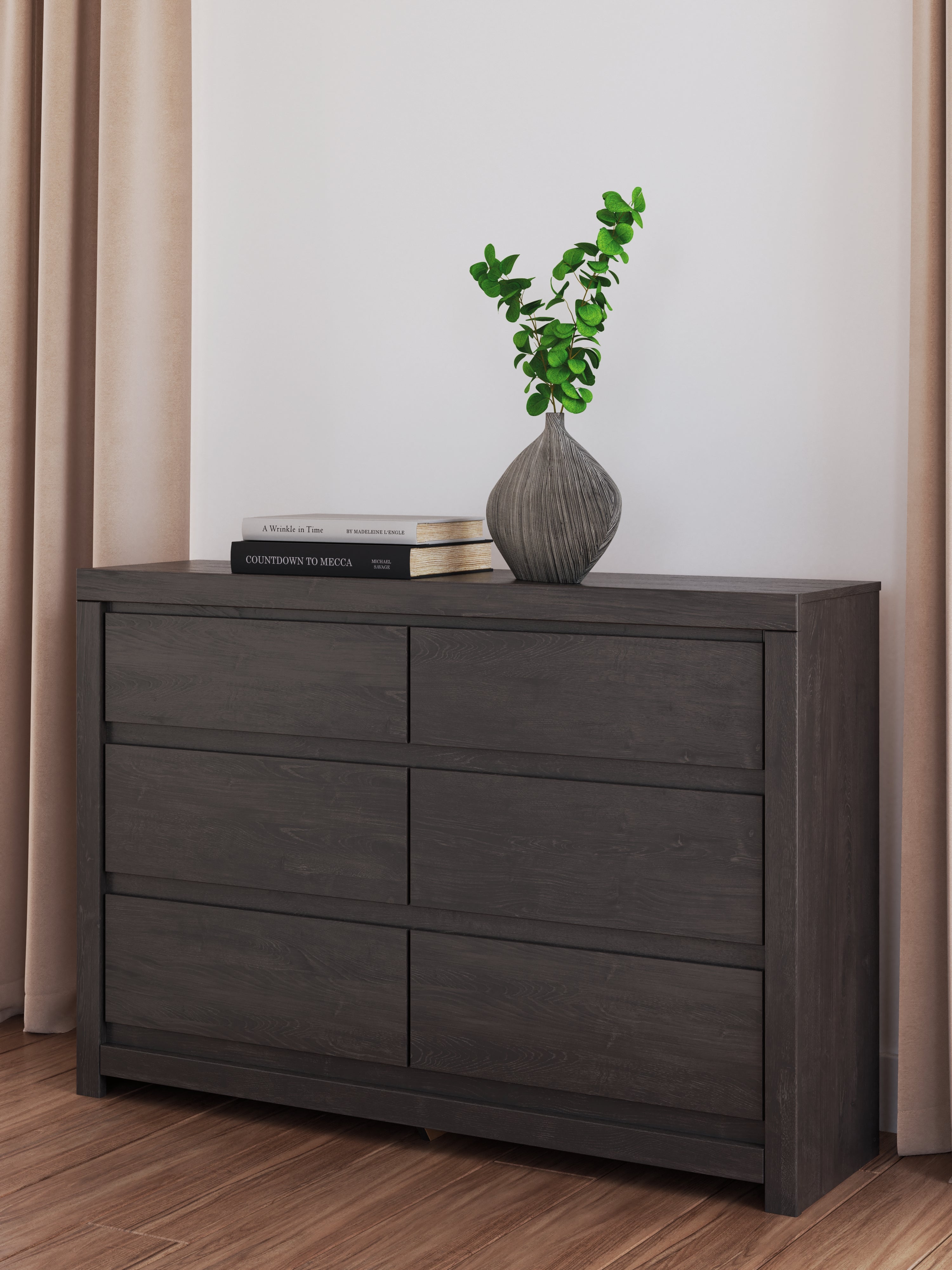 Leasing Furniture - Ashley Furniture - Fraluna Bedroom - Six Drawer Dresser / Charcoal - PCB3370-31