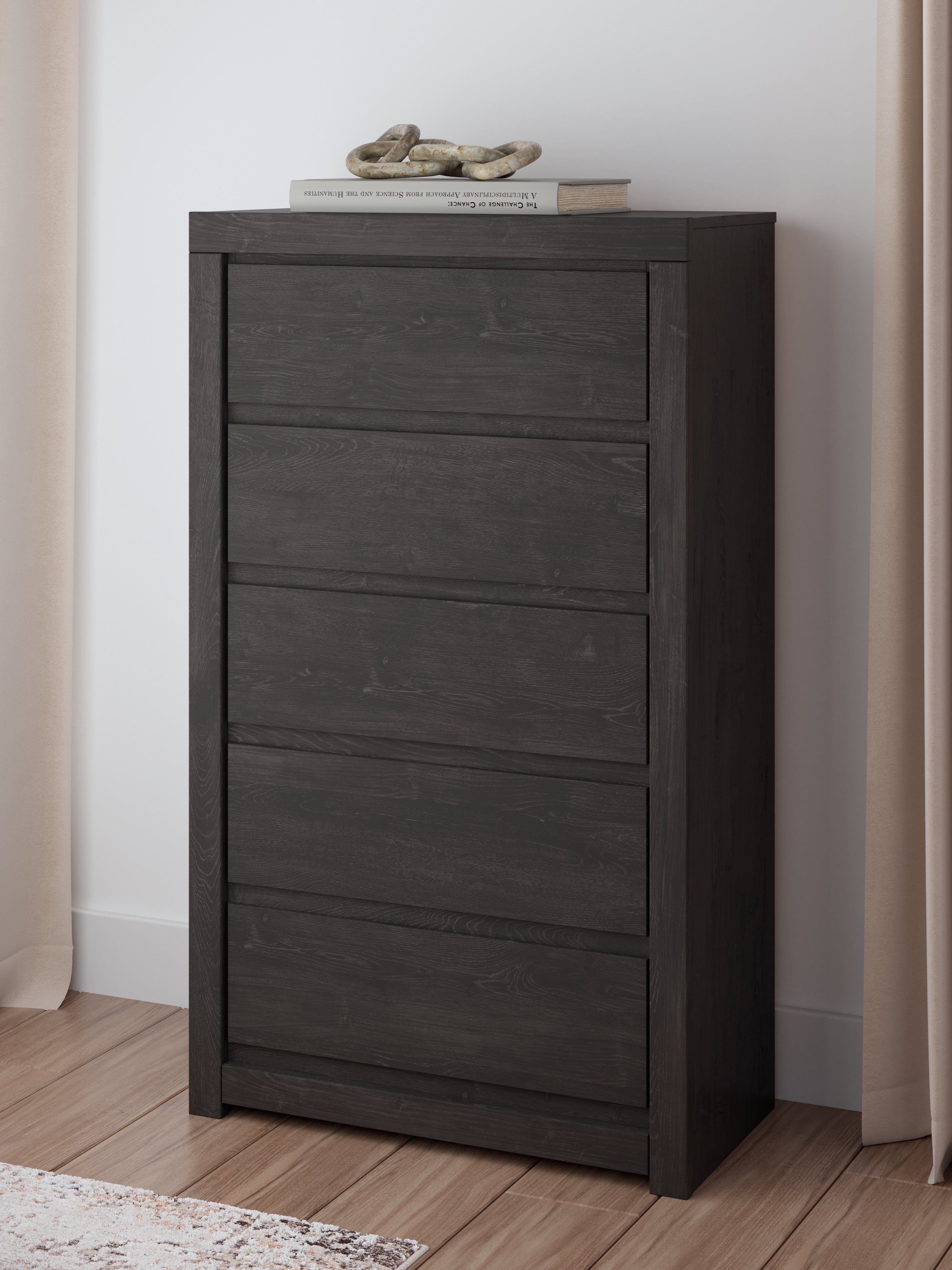 Leasing Furniture - Ashley Furniture - Fraluna Bedroom - Five Drawer Chest / Charcoal - PCB3370-46